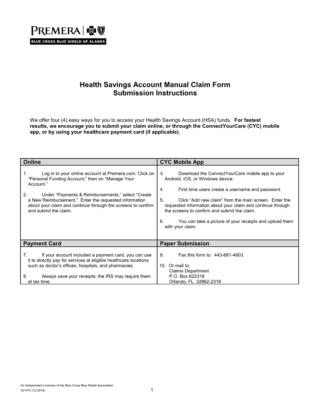 HSA Claim Form