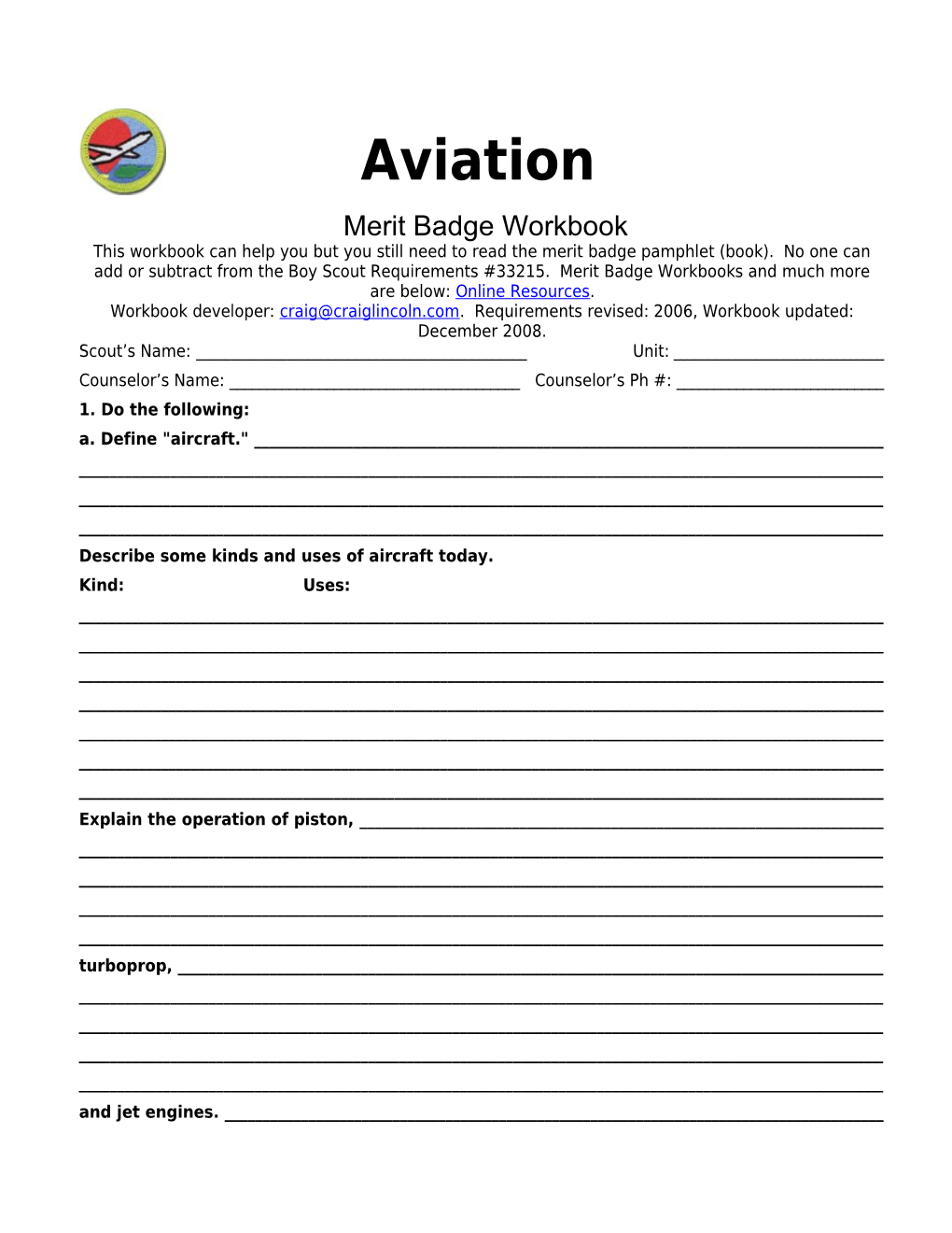 Aviation P. 2 Merit Badge Workbook Scout's Name: ______