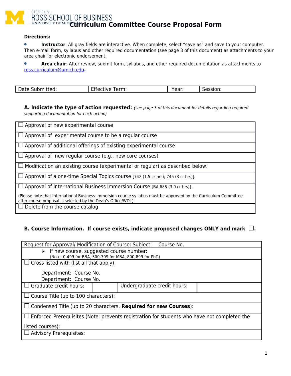 Curriculum Committee Course Approval Form