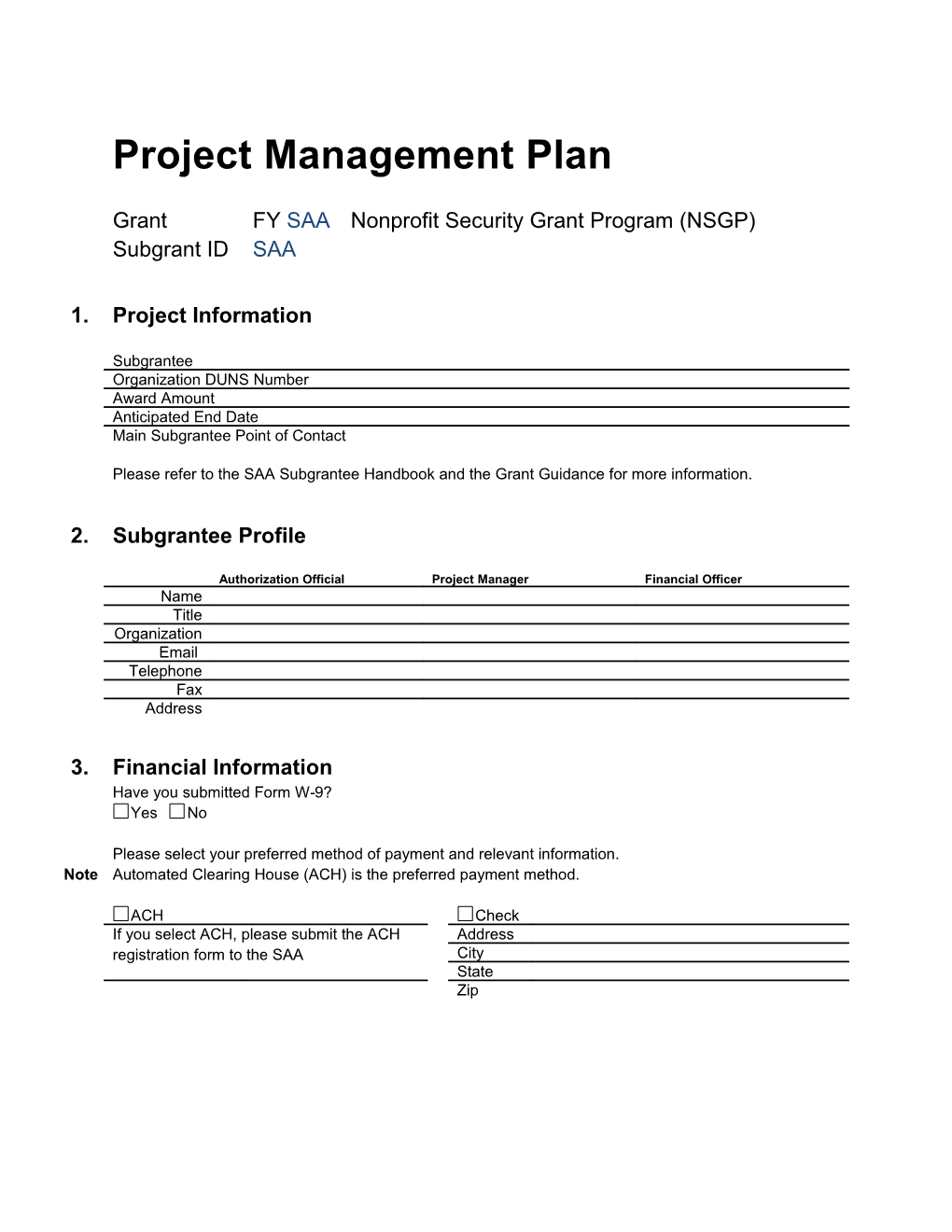 Project Management Plan NSGP