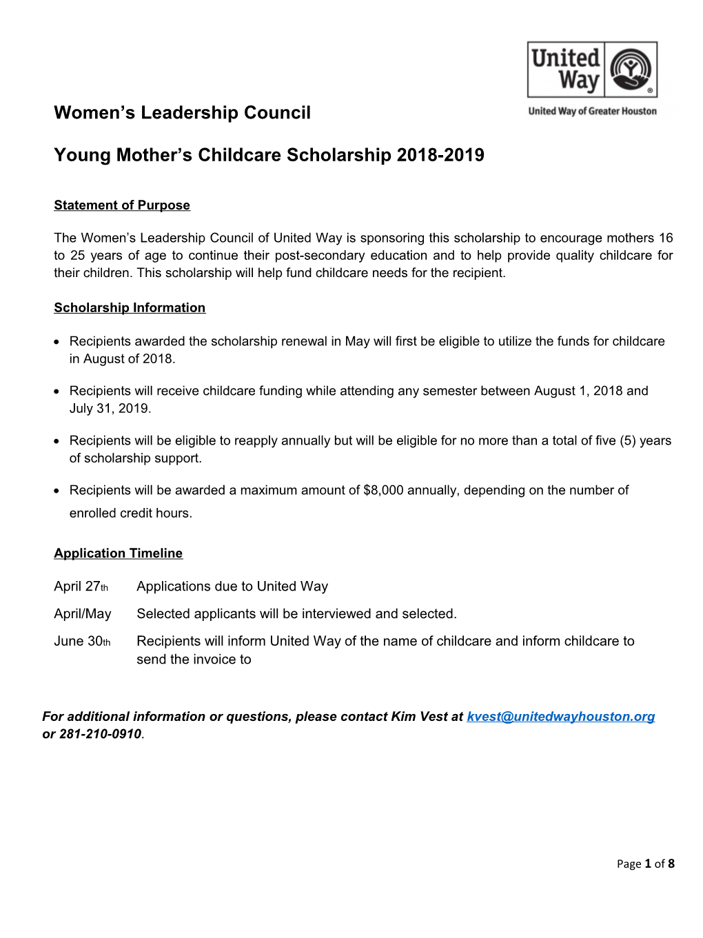 Young Mother S Childcare Scholarship 2018-2019
