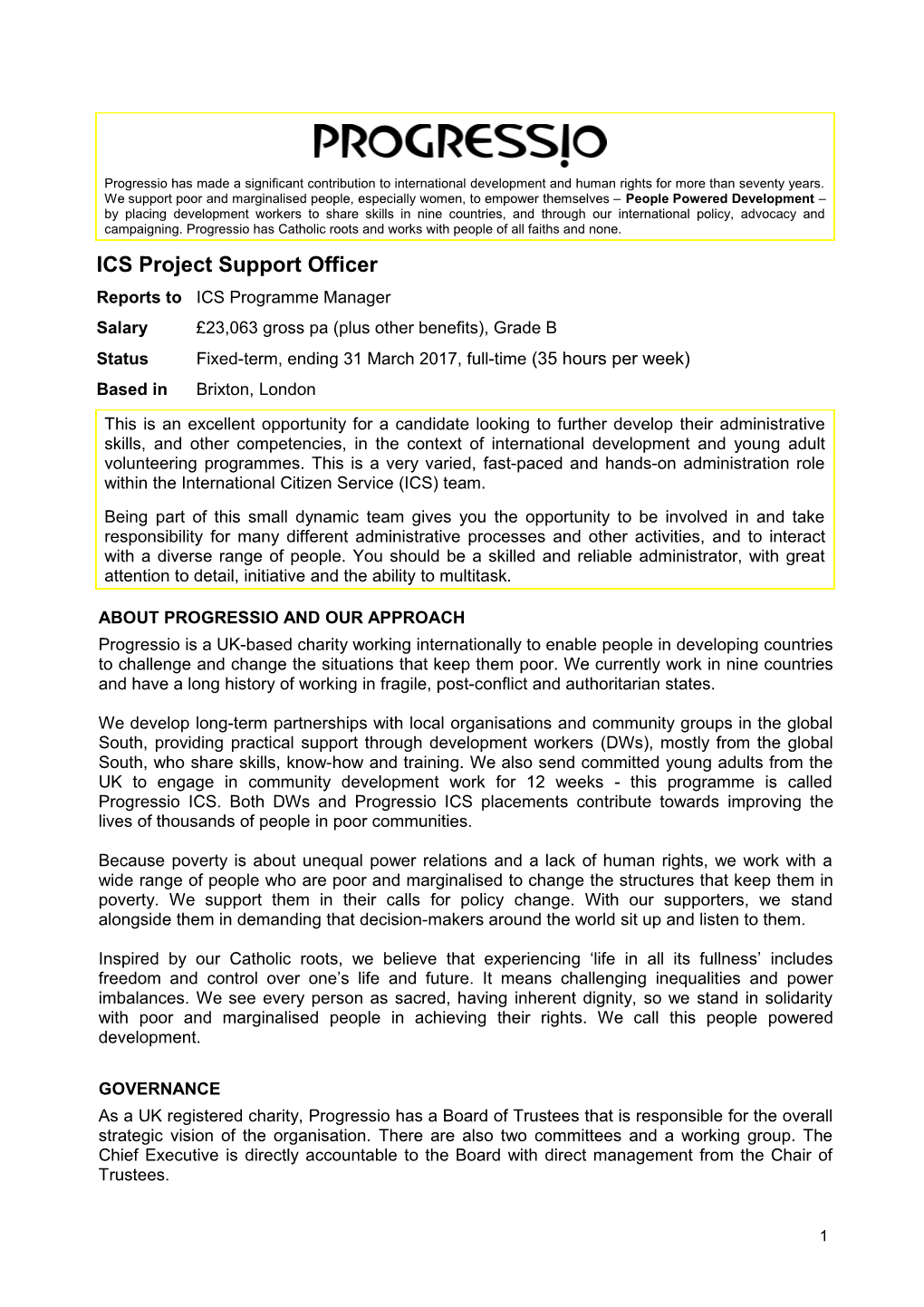 ICS Project Support Officer