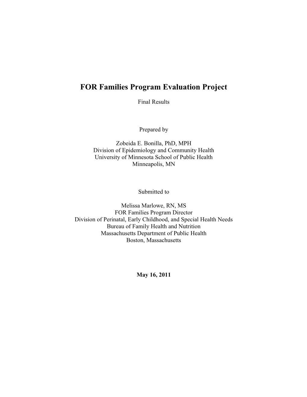 FOR Families Program Evaluation Project