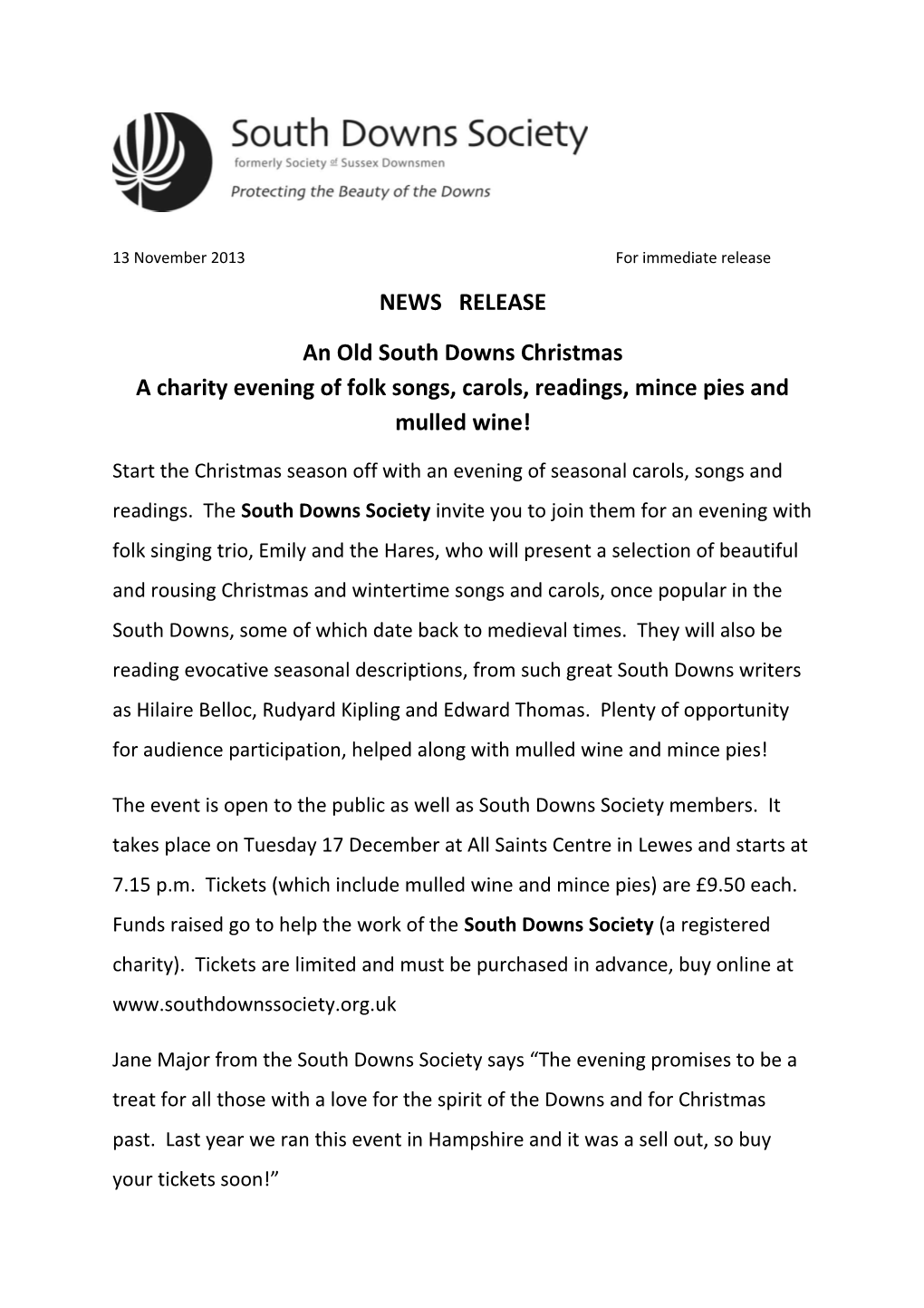 An Old South Downs Christmas a Charity Evening of Folk Songs, Carols, Readings, Mince