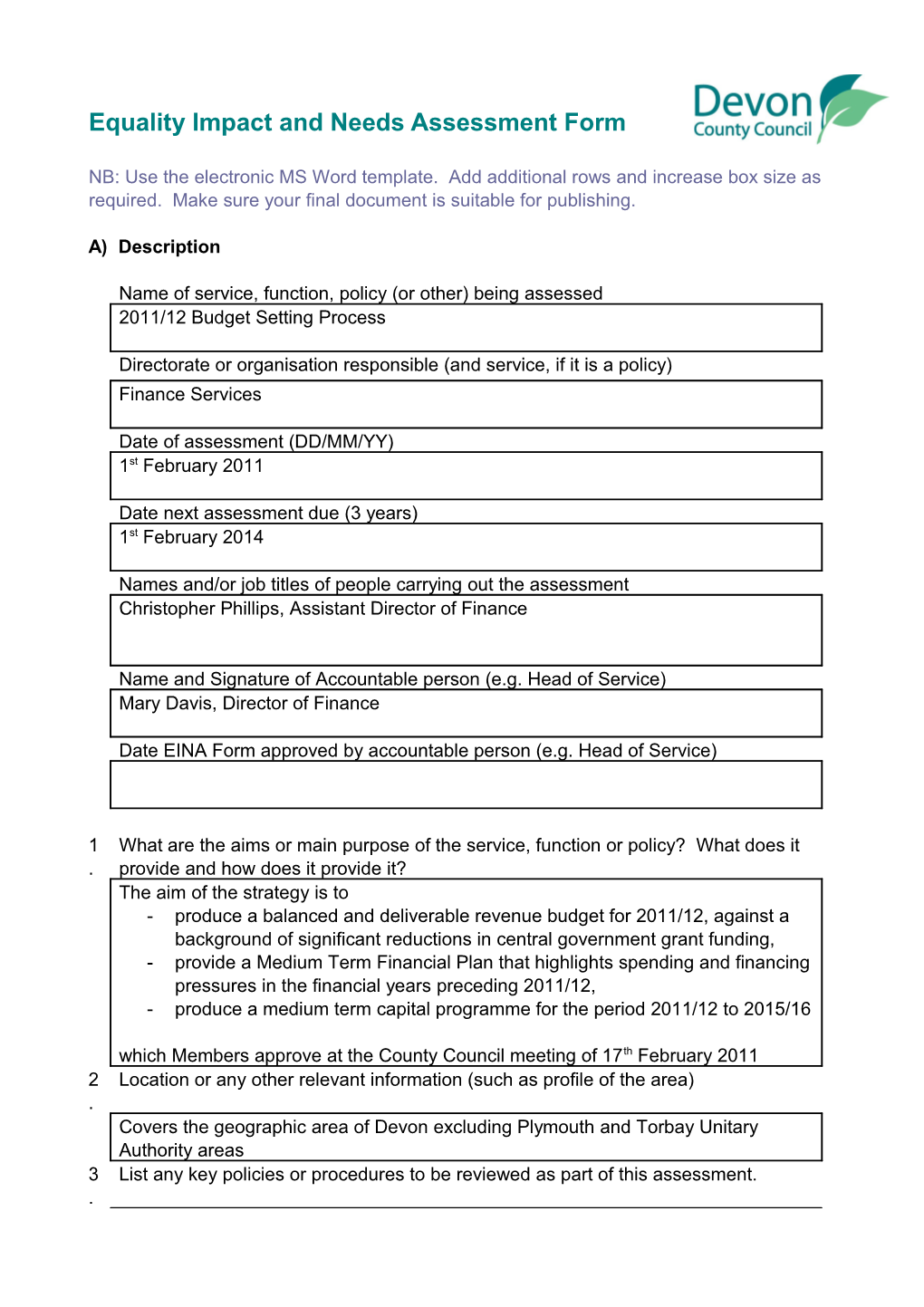 Equality Impact and Needs Assessment Form