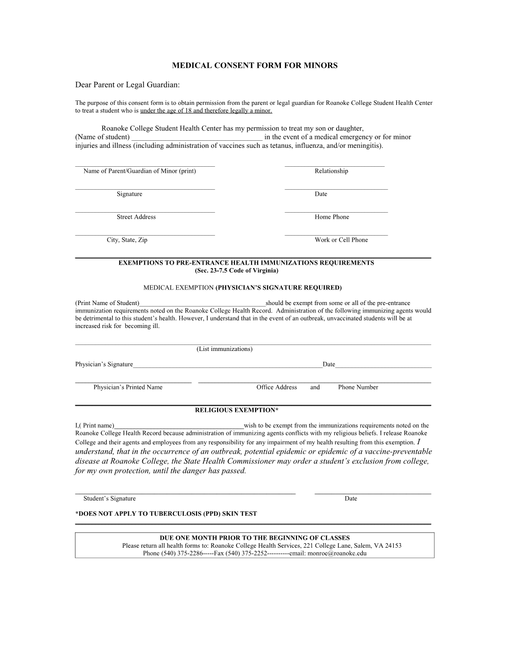 Medical Consent Form for Minors