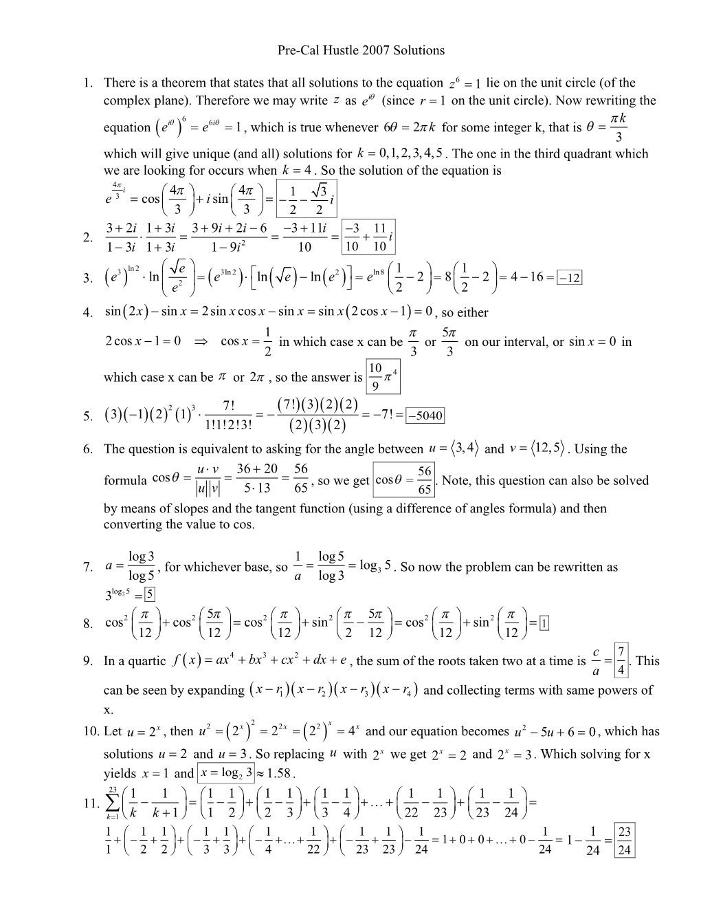 Pre-Cal Hustle 2007 Solutions