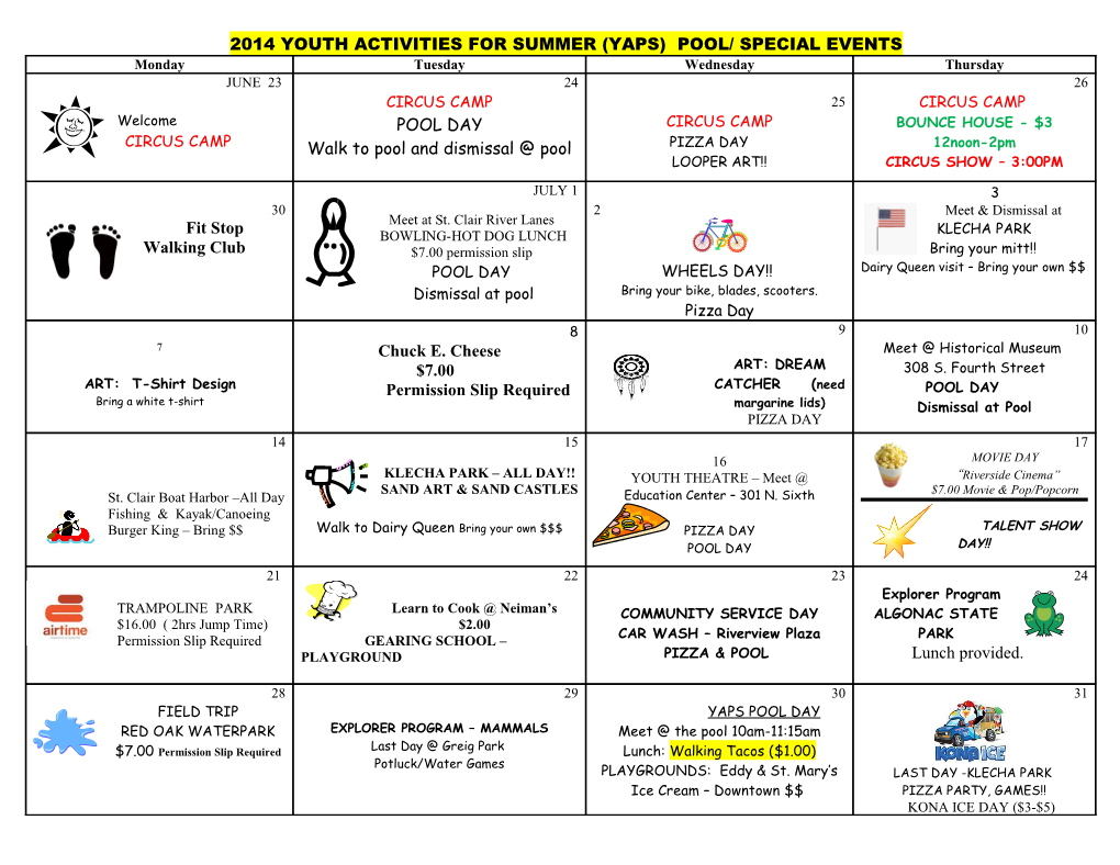 Youth Activities for Summer Yaps Grades 1 3