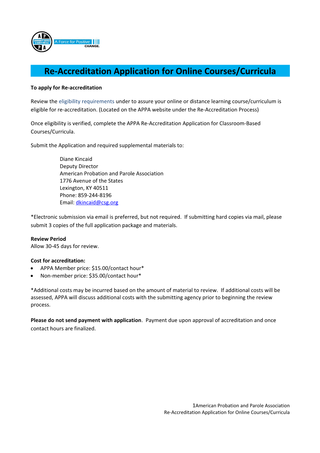 Re-Accreditation Application for Online Courses/Curricula