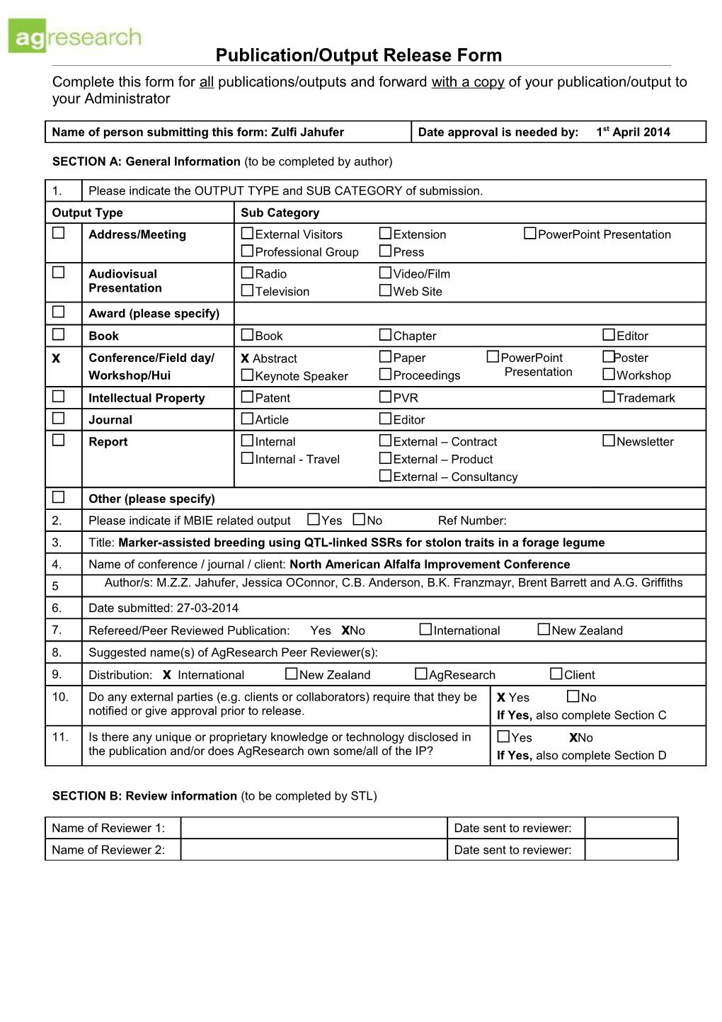 Release of Information Output Form