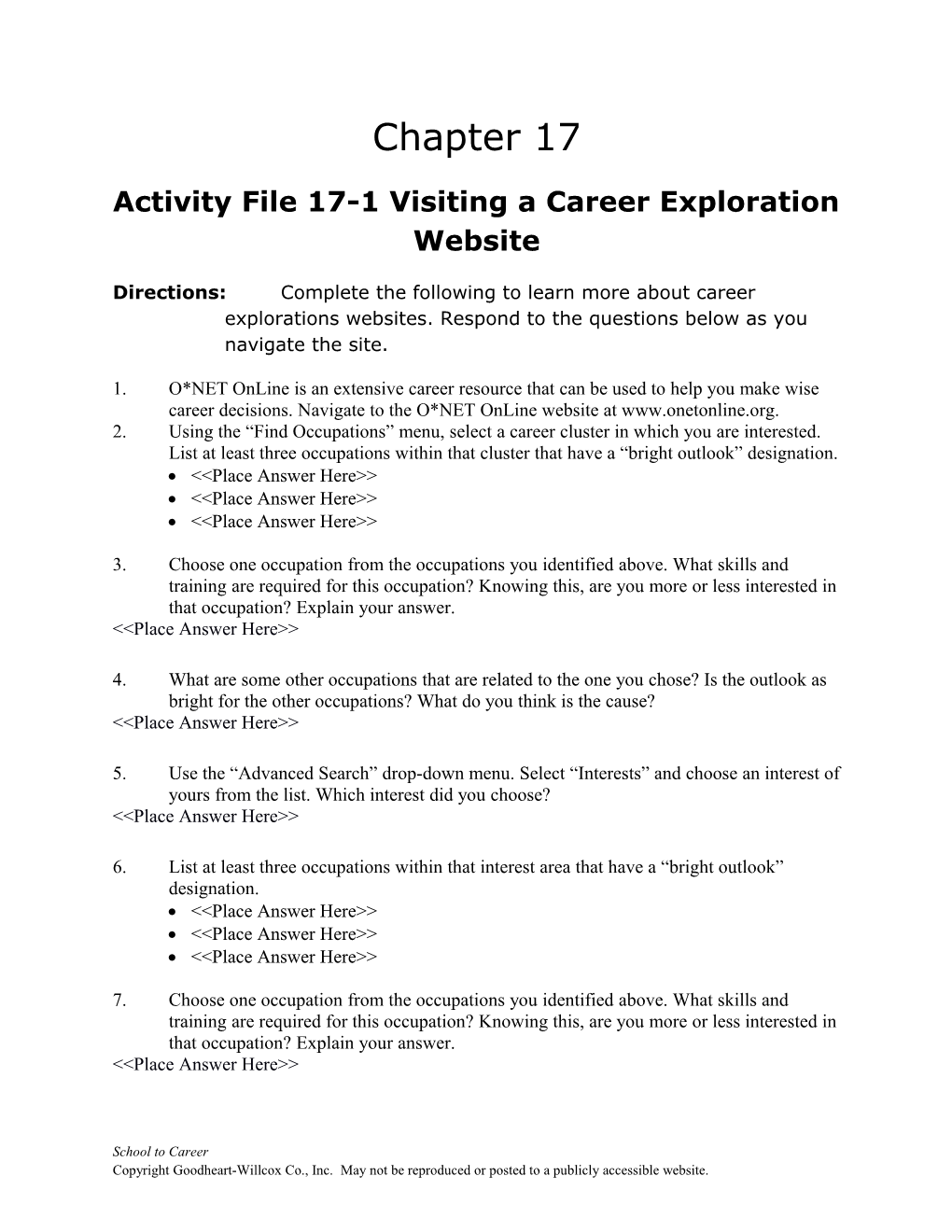 Activity File 17-1 Visiting a Career Exploration Website