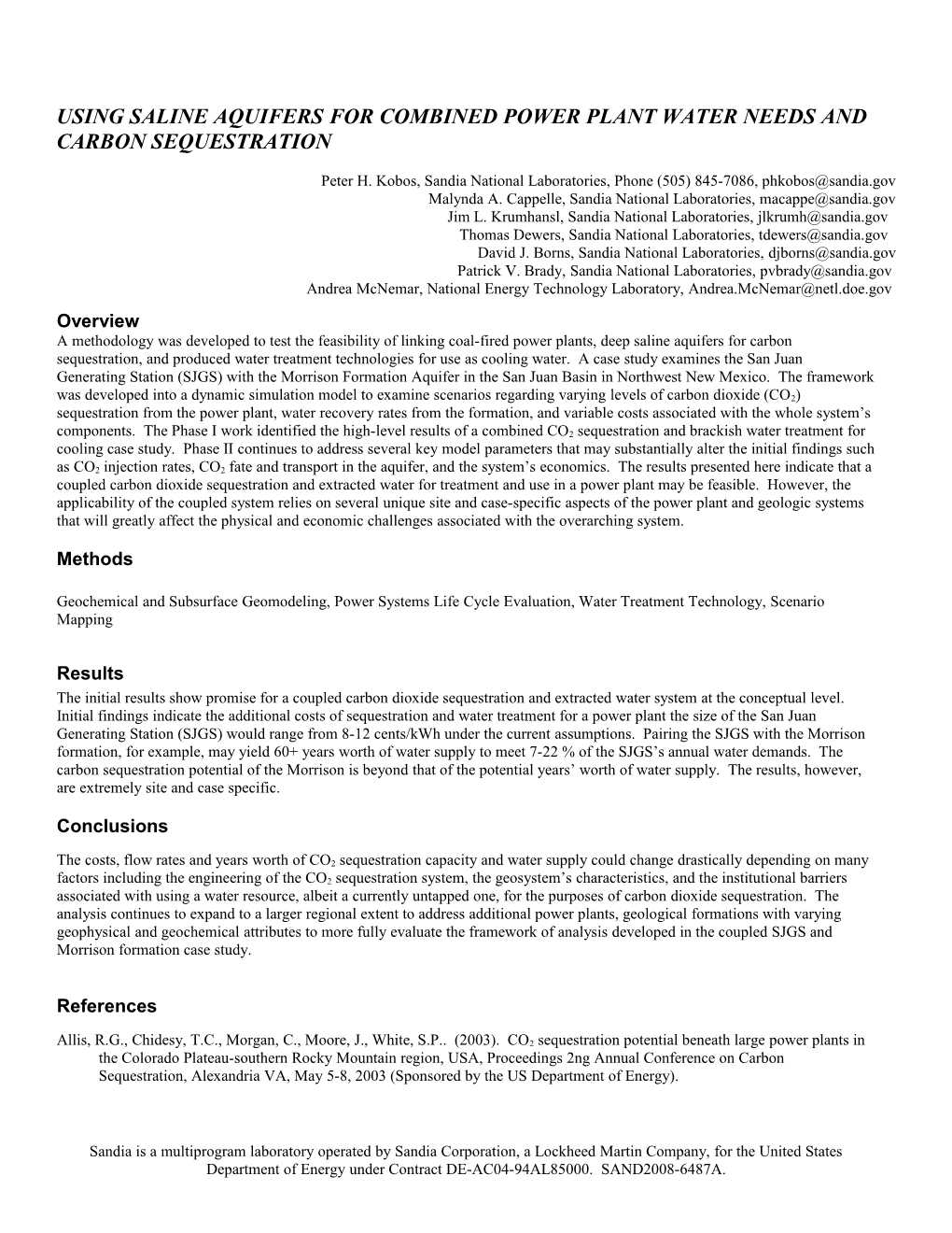 Using Saline Aquifers for Combined Power Plant Water Needs and Carbon Sequestration