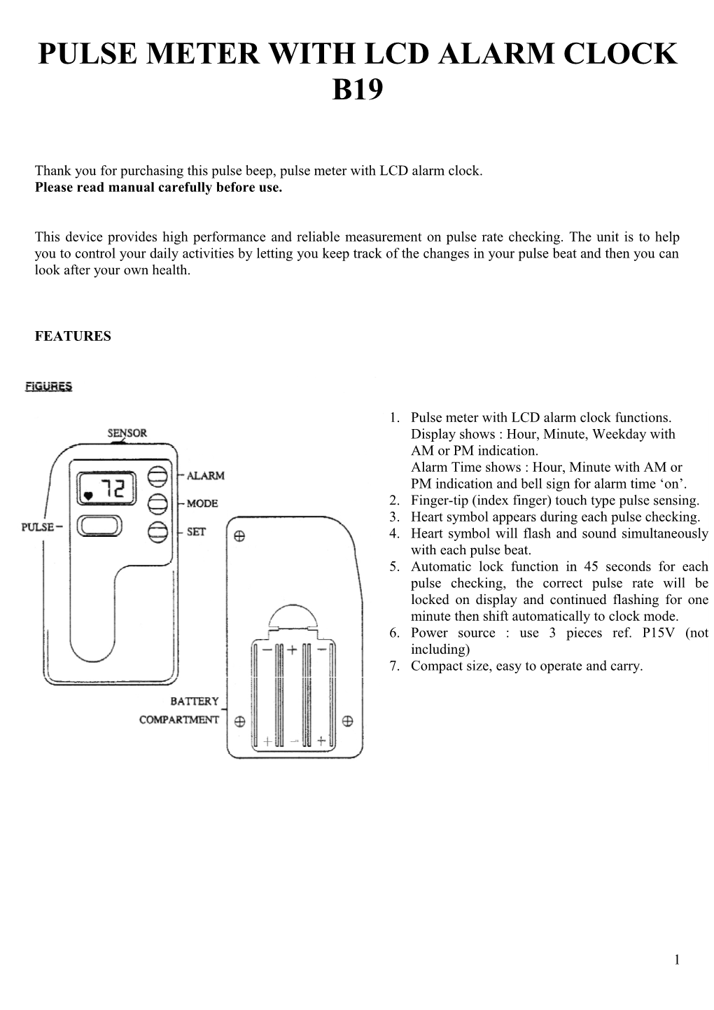 Pulse Meter with Lcd Alarm Clock