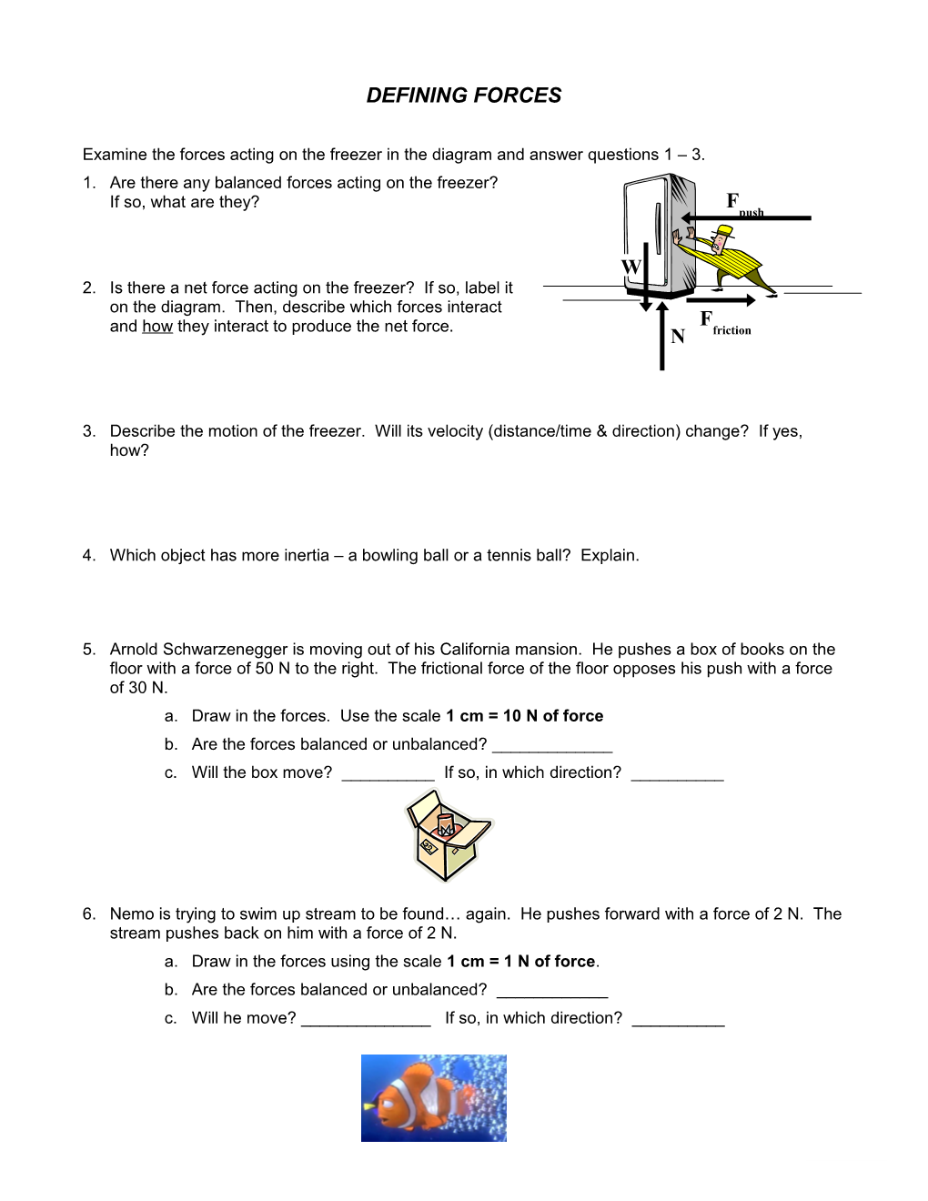 Defining Force Worksheet