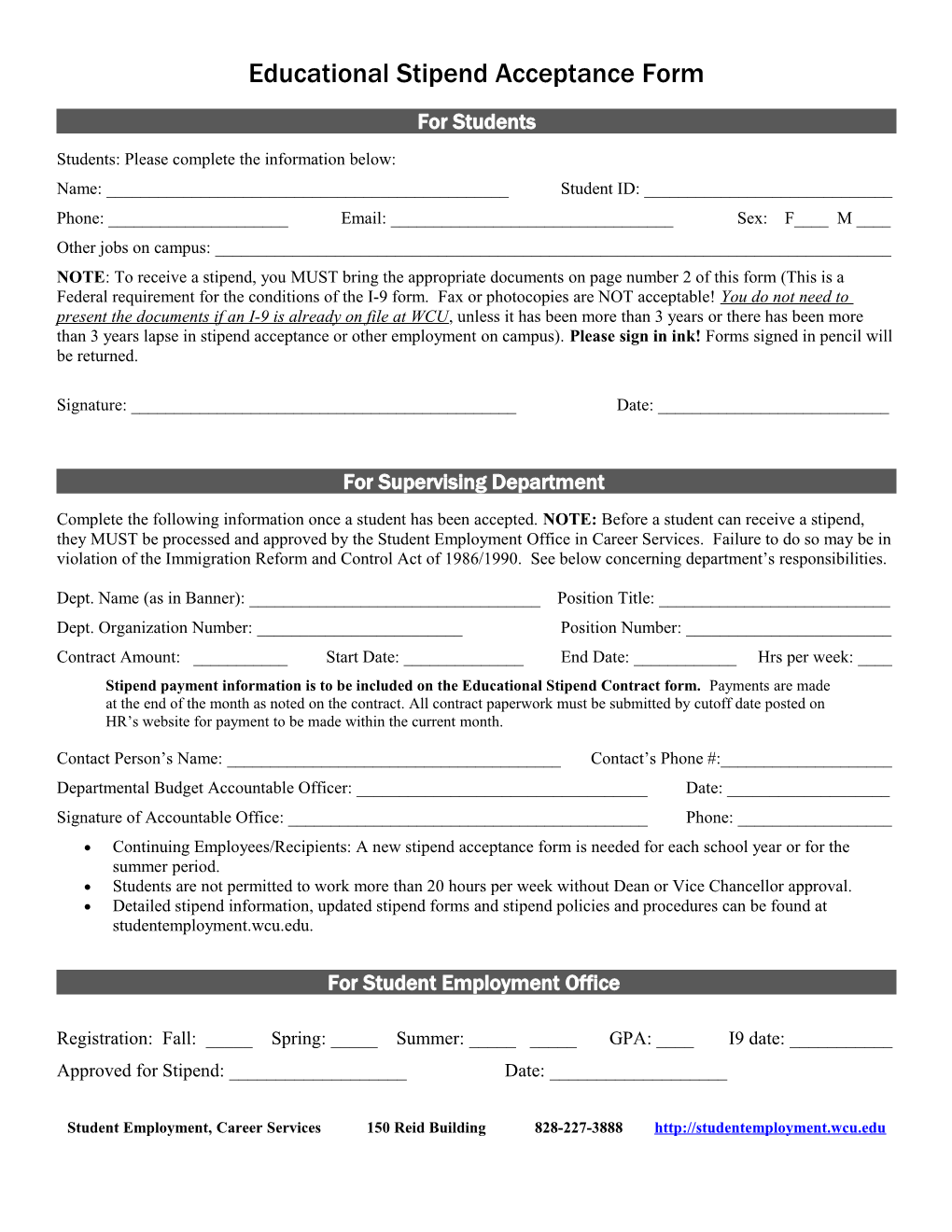 Educational Stipend Acceptance Form