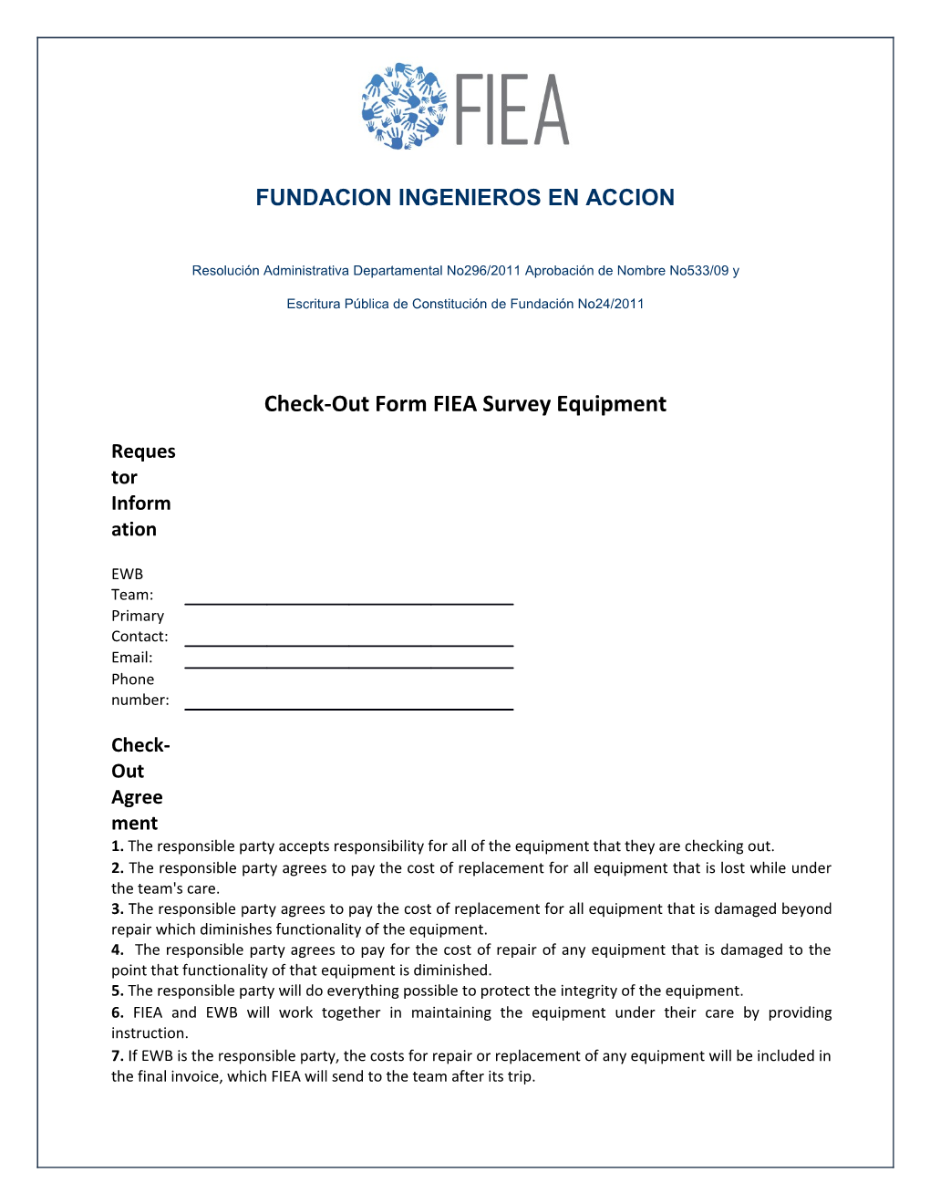 Check-Out Form FIEA Survey Equipment