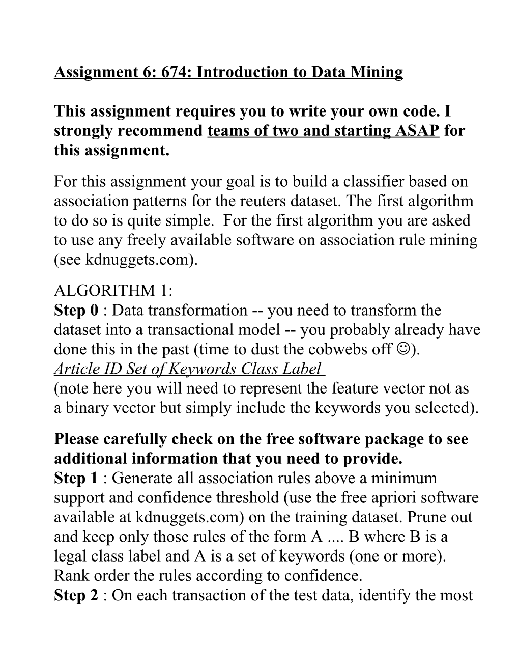 Assignment 5: 674: Introduction to Data Mining