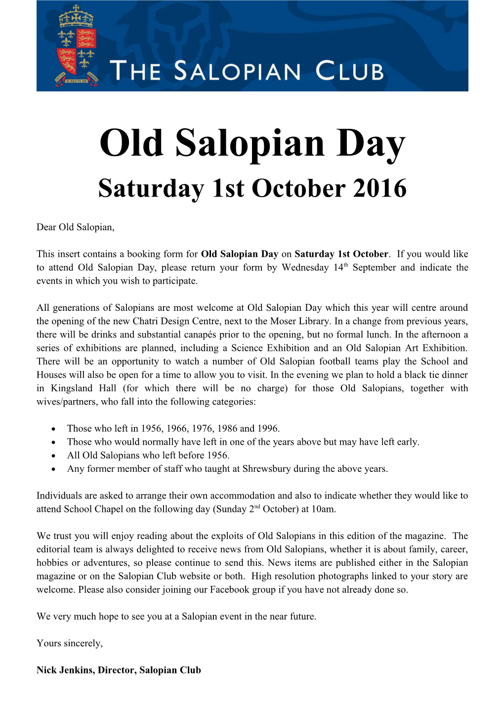 Old Salopian Day