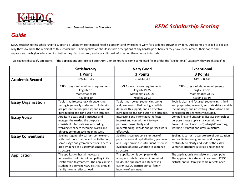 Your Trusted Partner in Education KEDC Scholarship Scoring Guide