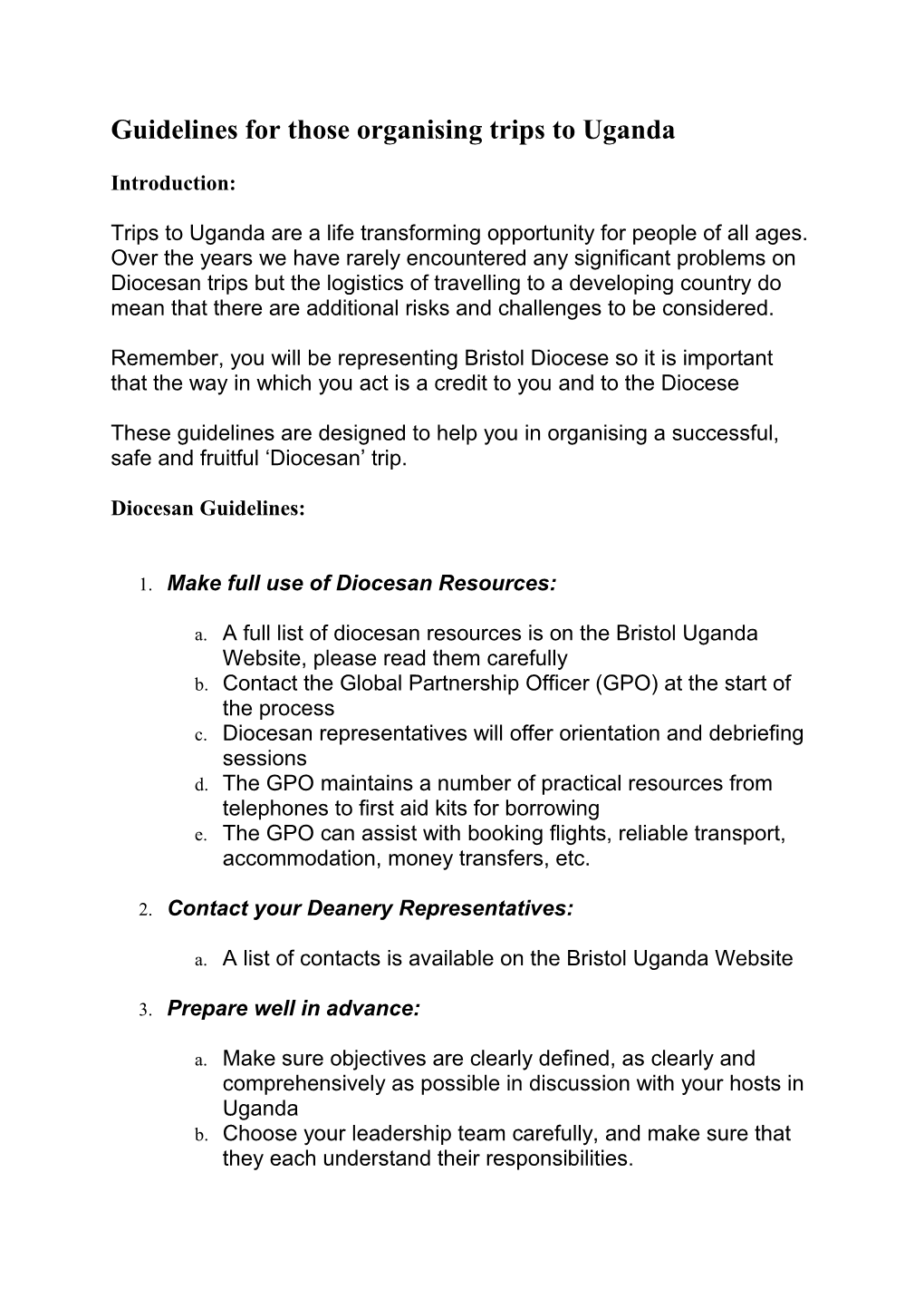 Guidelines for Those Organising Trips to Uganda