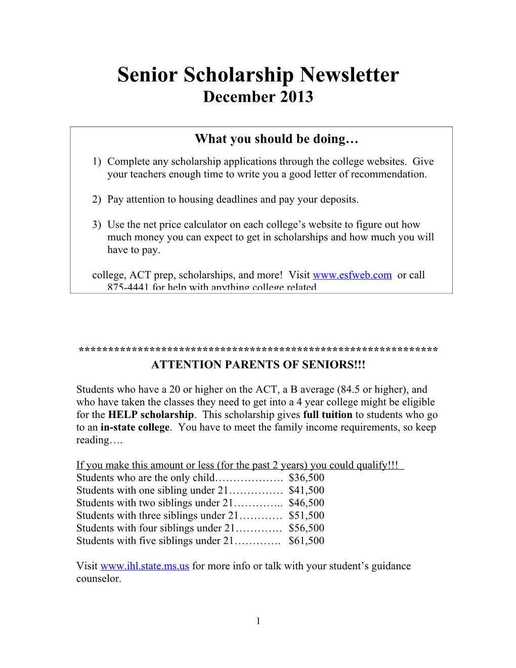 Senior Scholarship Newsletter