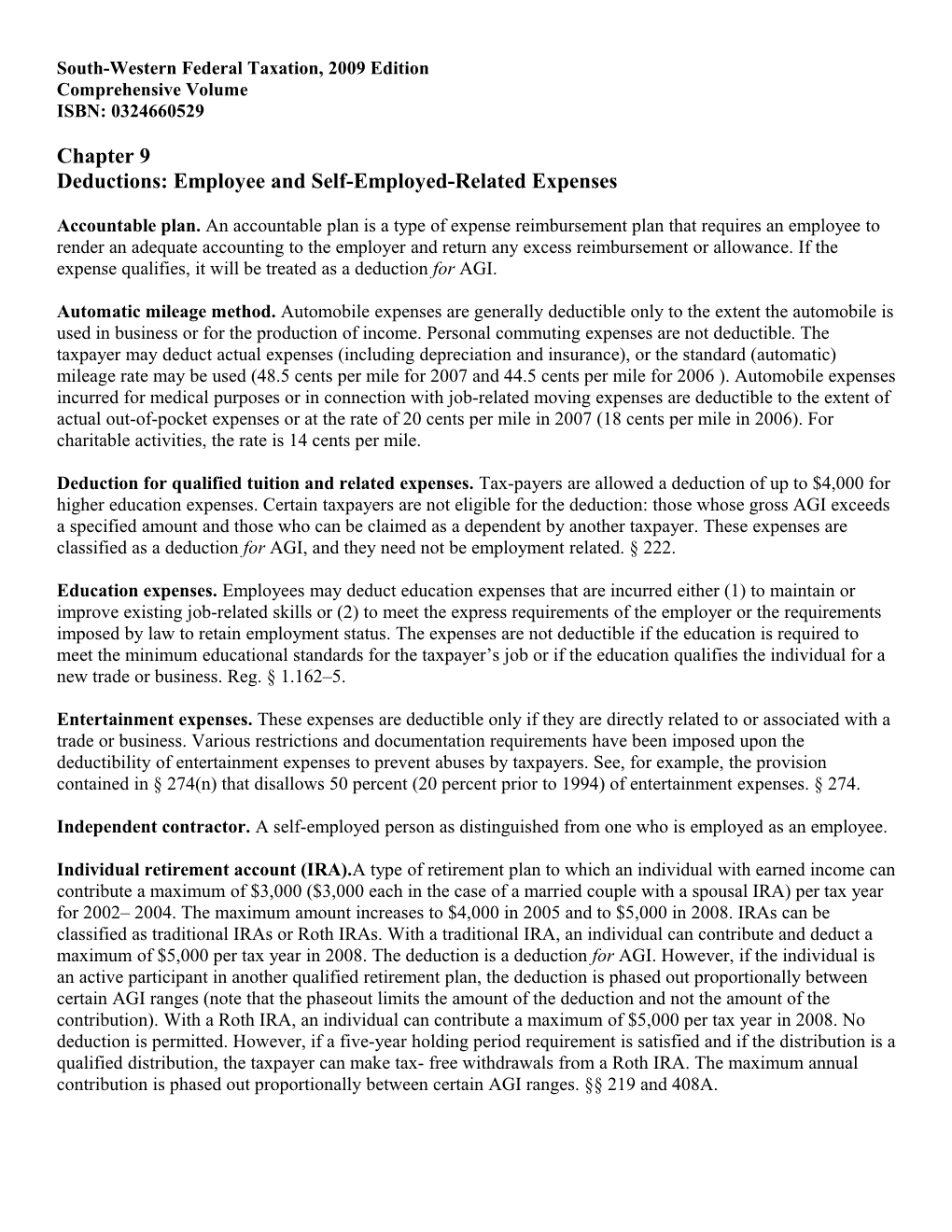 South-Western Federal Taxation, 2009 Edition