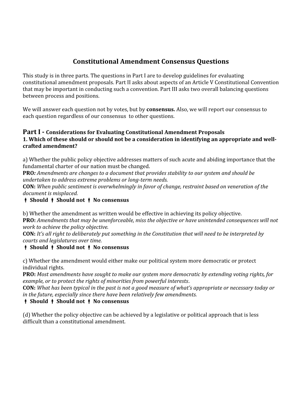 Constitutional Amendment Consensus Questions