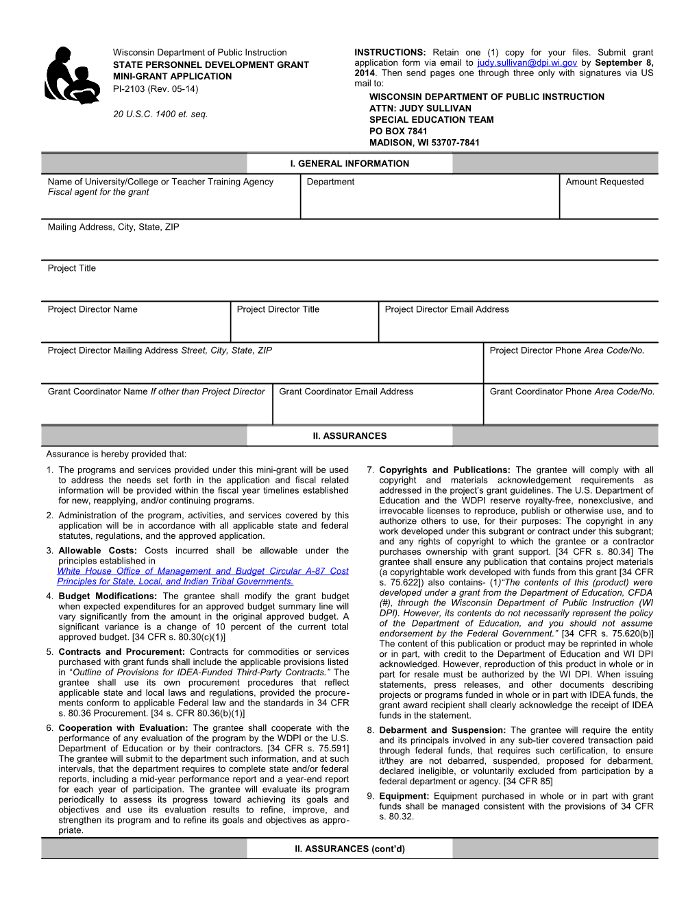 PI-2103 State Personnel Development Grant Mini-Grant Application