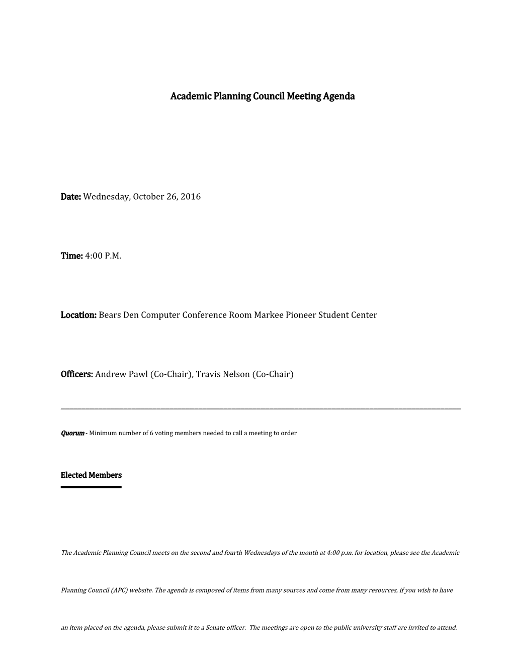 Academic Planning Council Meeting Agenda