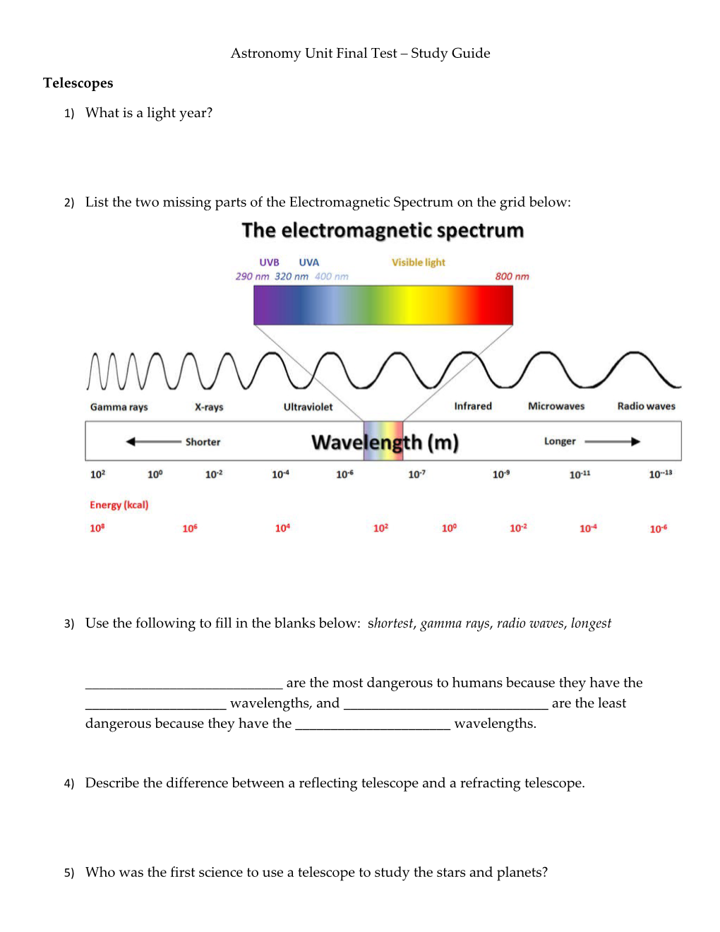 Astronomy Unit Final Test Study Guide