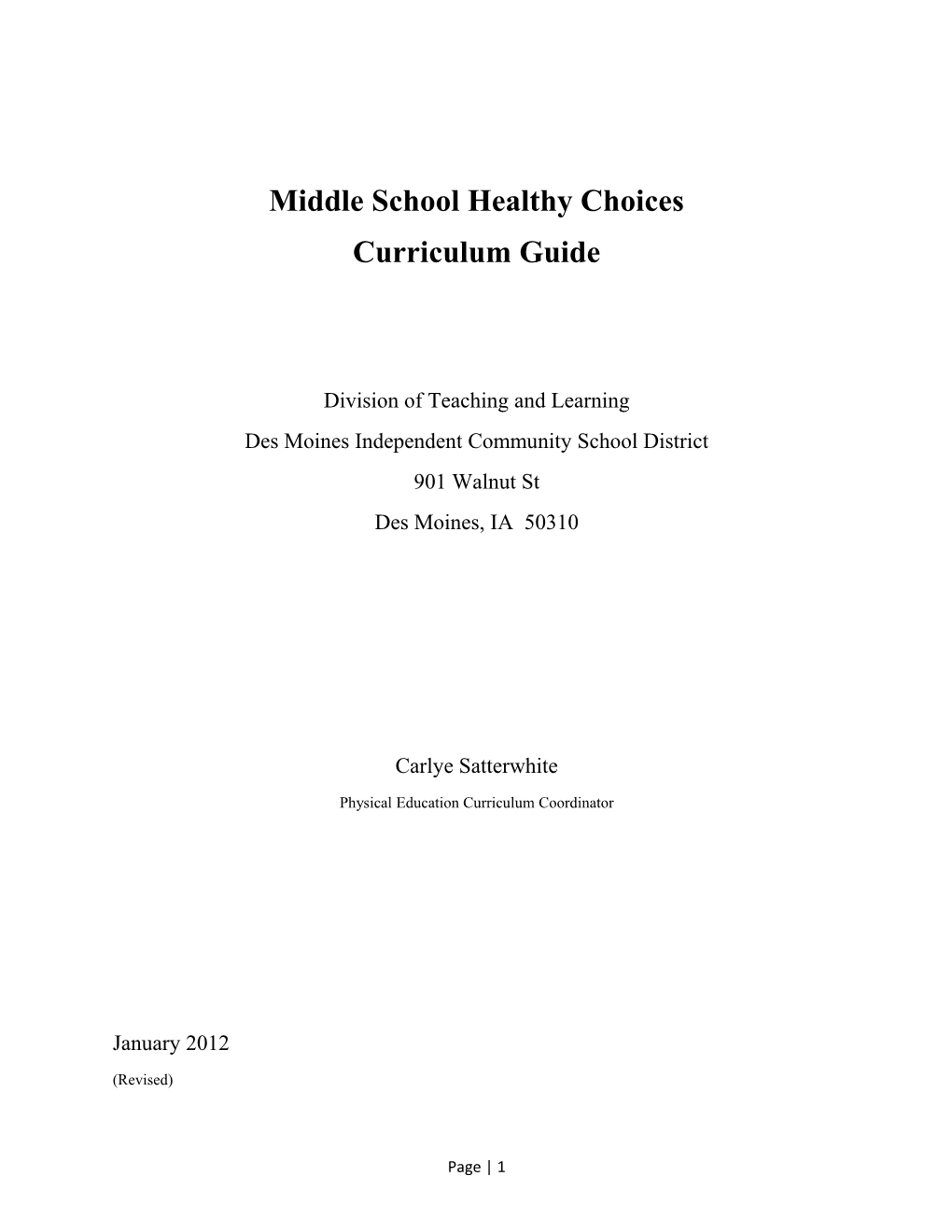 Middle School Healthy Choices