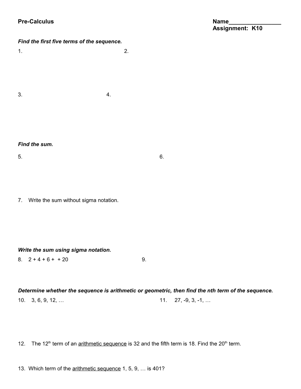 Find the First Five Terms of the Sequence