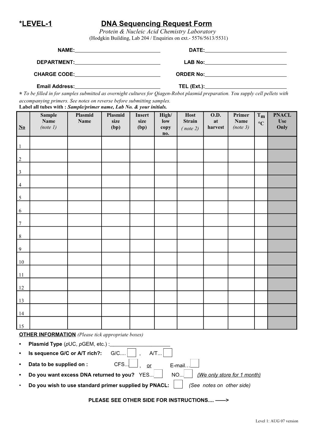 Oligo Request Form