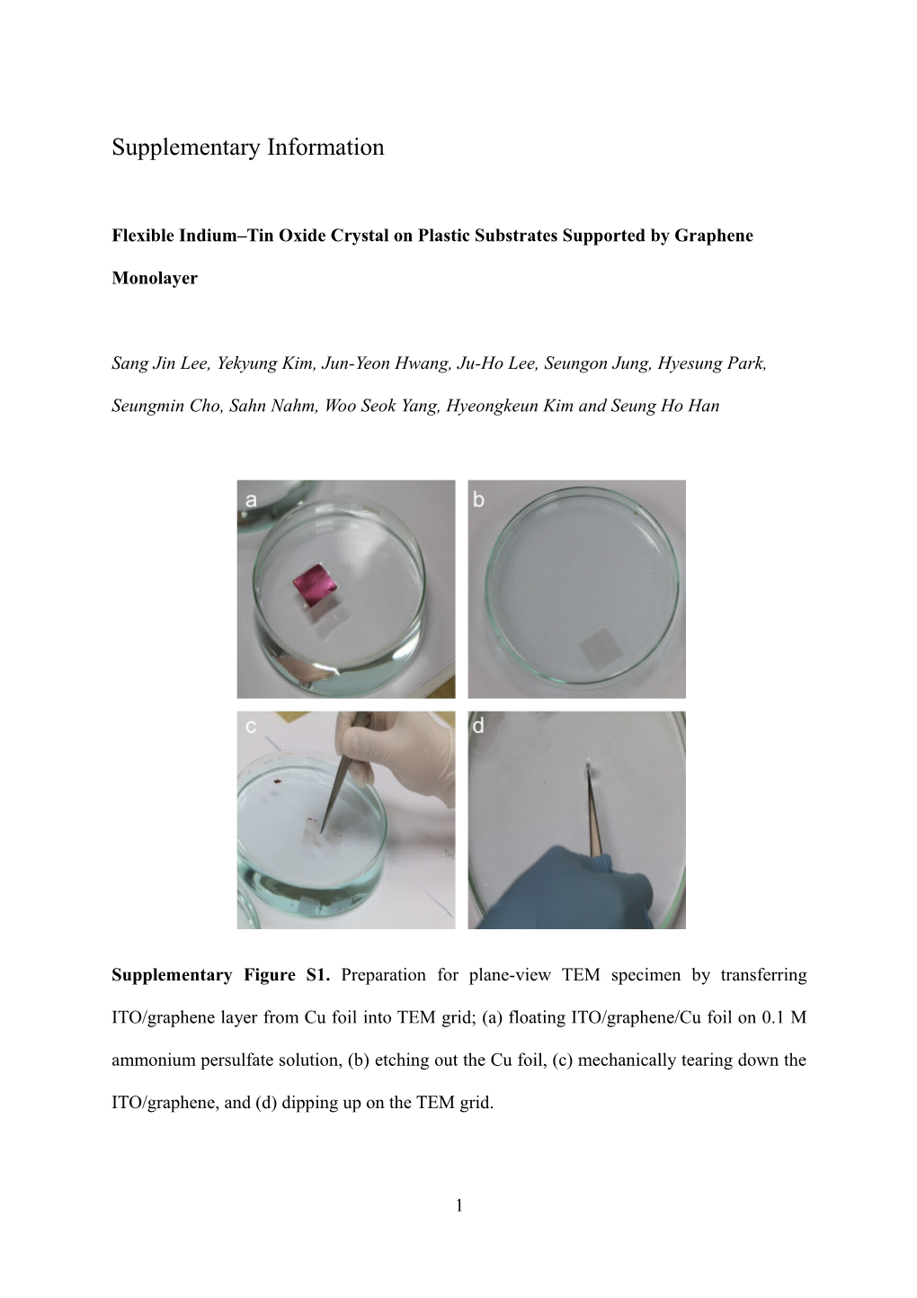 Flexible Indium Tin Oxide Crystal on Plastic Substrates Supported by Graphene Monolayer