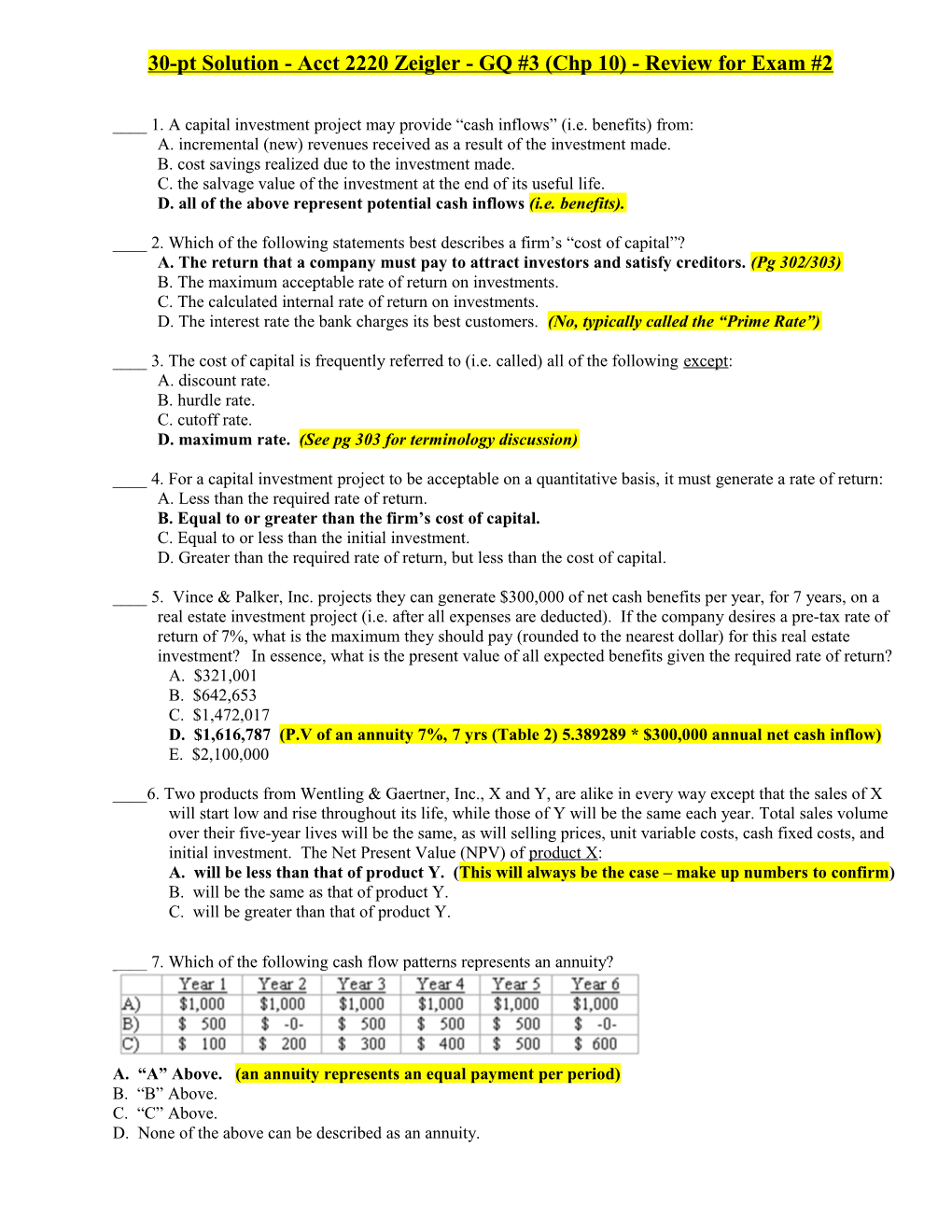 30-Pt Solution - Acct 2220 Zeigler - GQ #3 (Chp 10) - Review for Exam #2