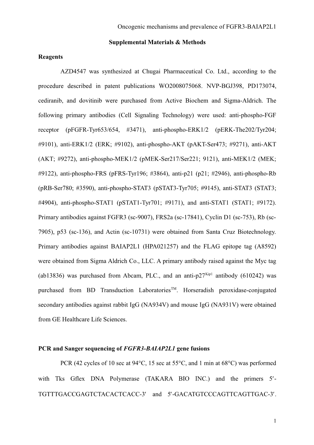 Oncogenic Mechanisms and Prevalence of FGFR3-BAIAP2L1