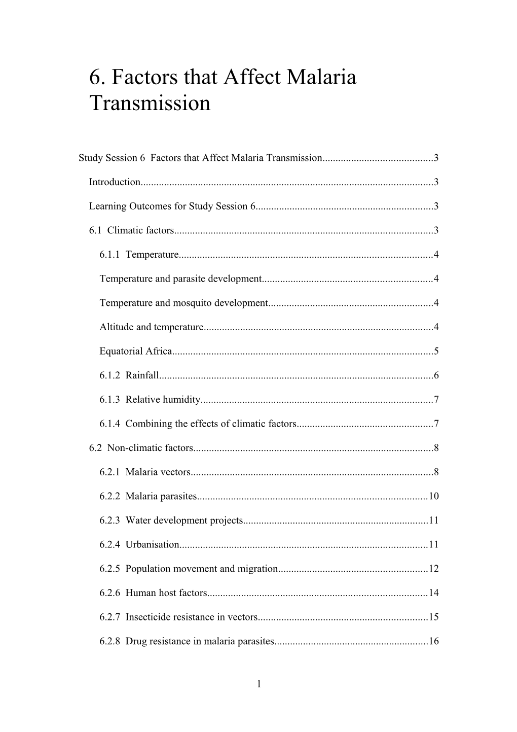 6. Factors That Affect Malaria Transmission