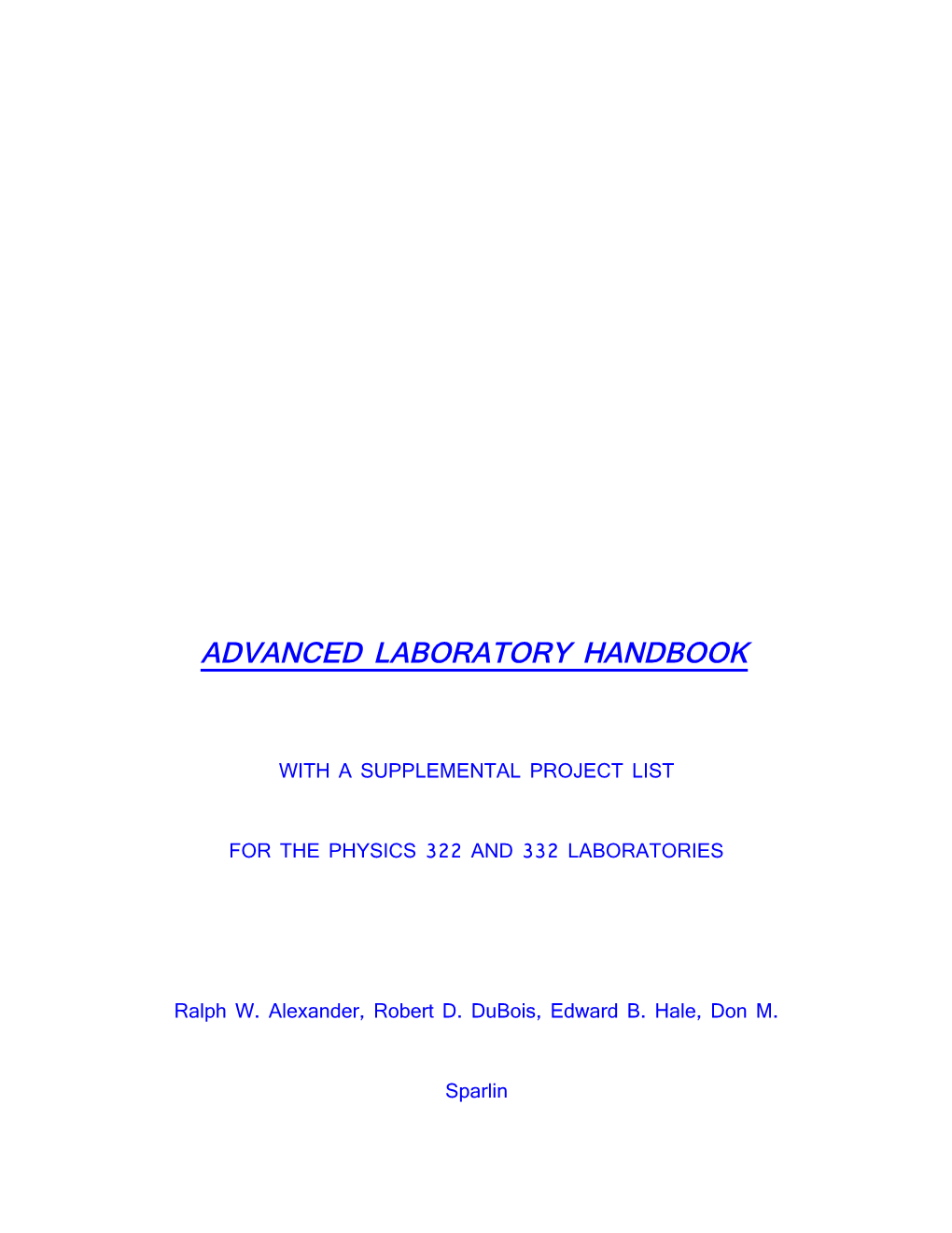 Advanced Laboratory Handbook