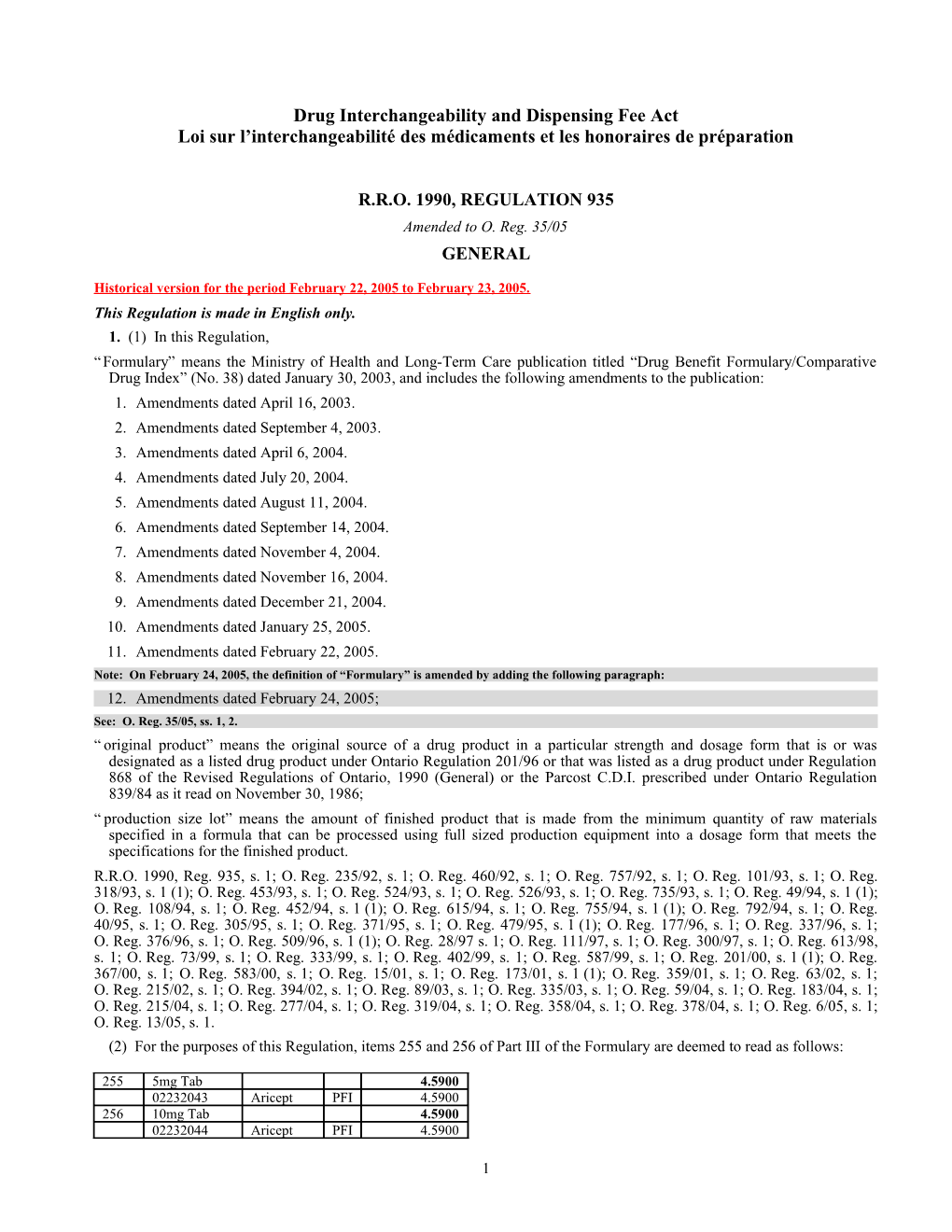 Drug Interchangeability and Dispensing Fee Act - R.R.O. 1990, Reg. 935