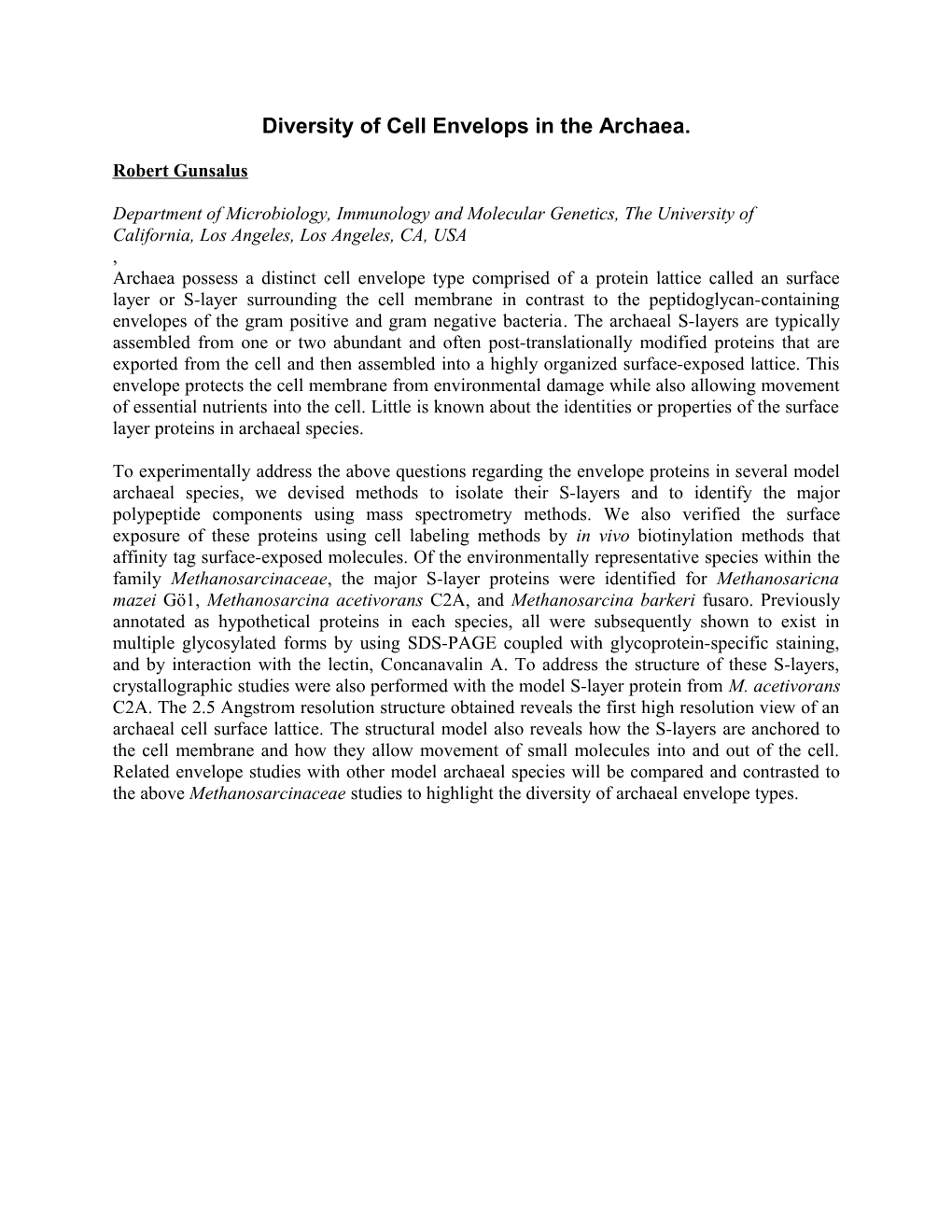 Diversity of Cell Envelops in the Archaea