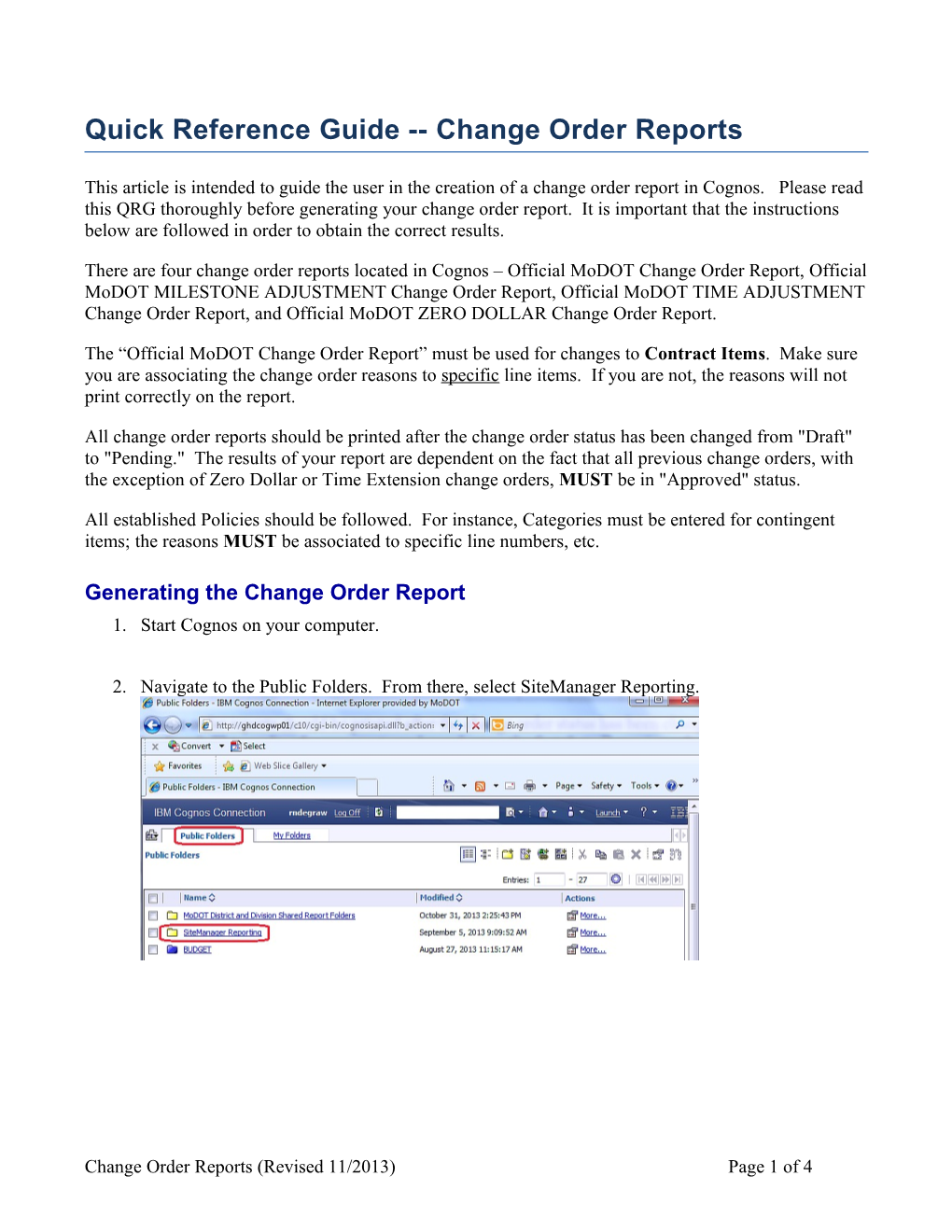 Quick Reference Guide Change Order Reports