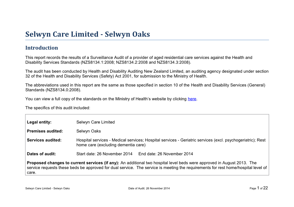 Selwyn Care Limited - Selwyn Oaks