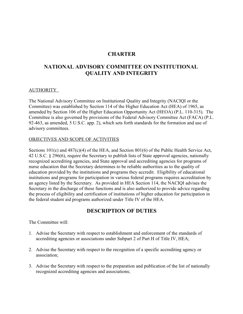 Charter 2015 Under National Advisory Committee on Institutional Quality and Integrity (MS Word)