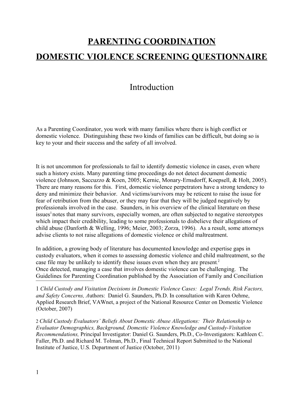 Domestic Violence Screening Questionnaire