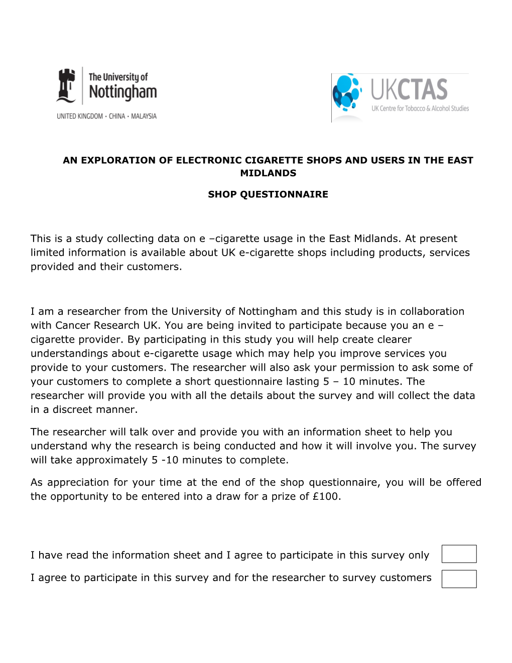 An Exploration of Electronic Cigarette Shops and Users in the East Midlands