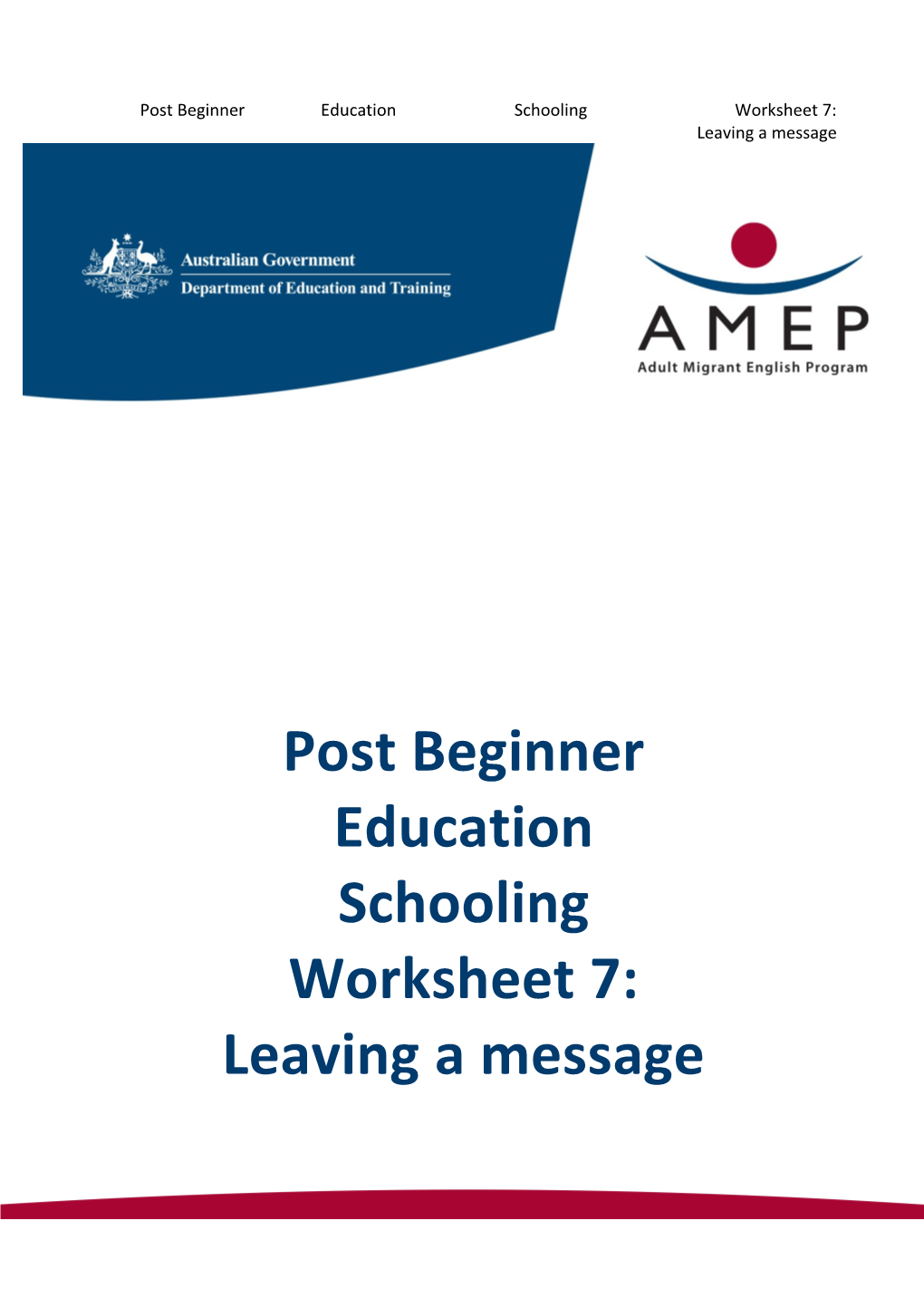 Post Beginner Education Schooling Worksheet 7: Leaving a Message