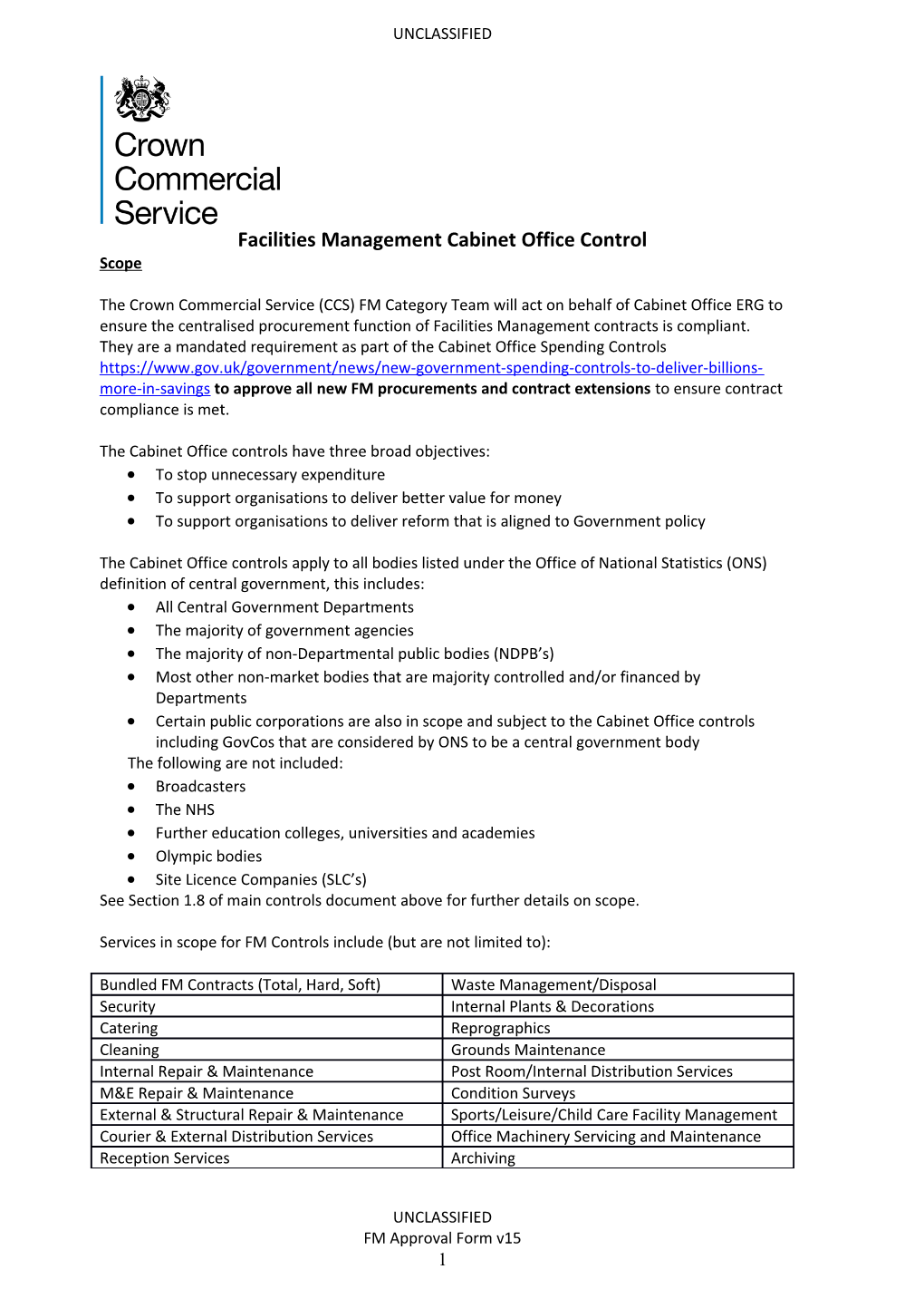 Facilities Management Cabinet Office Control
