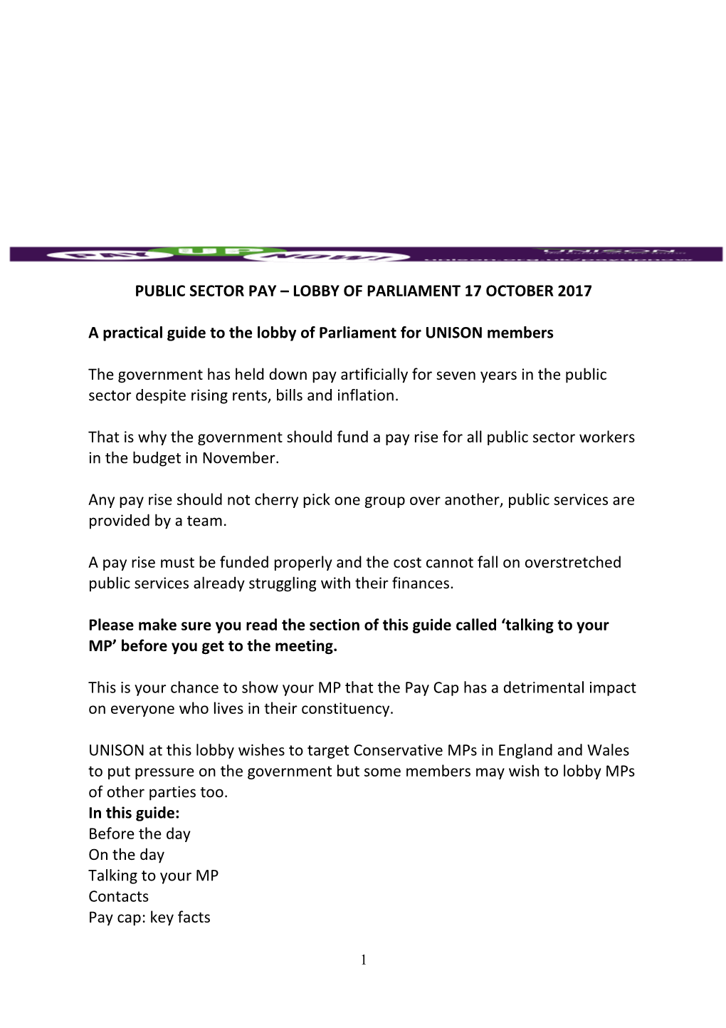 Pay Lobby Briefing 17Th October 2017