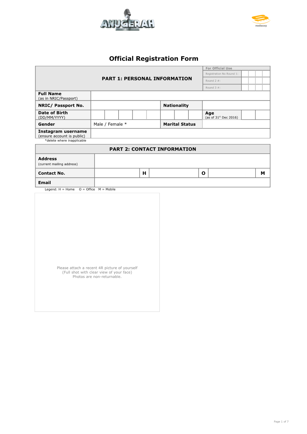 Official Registration Form