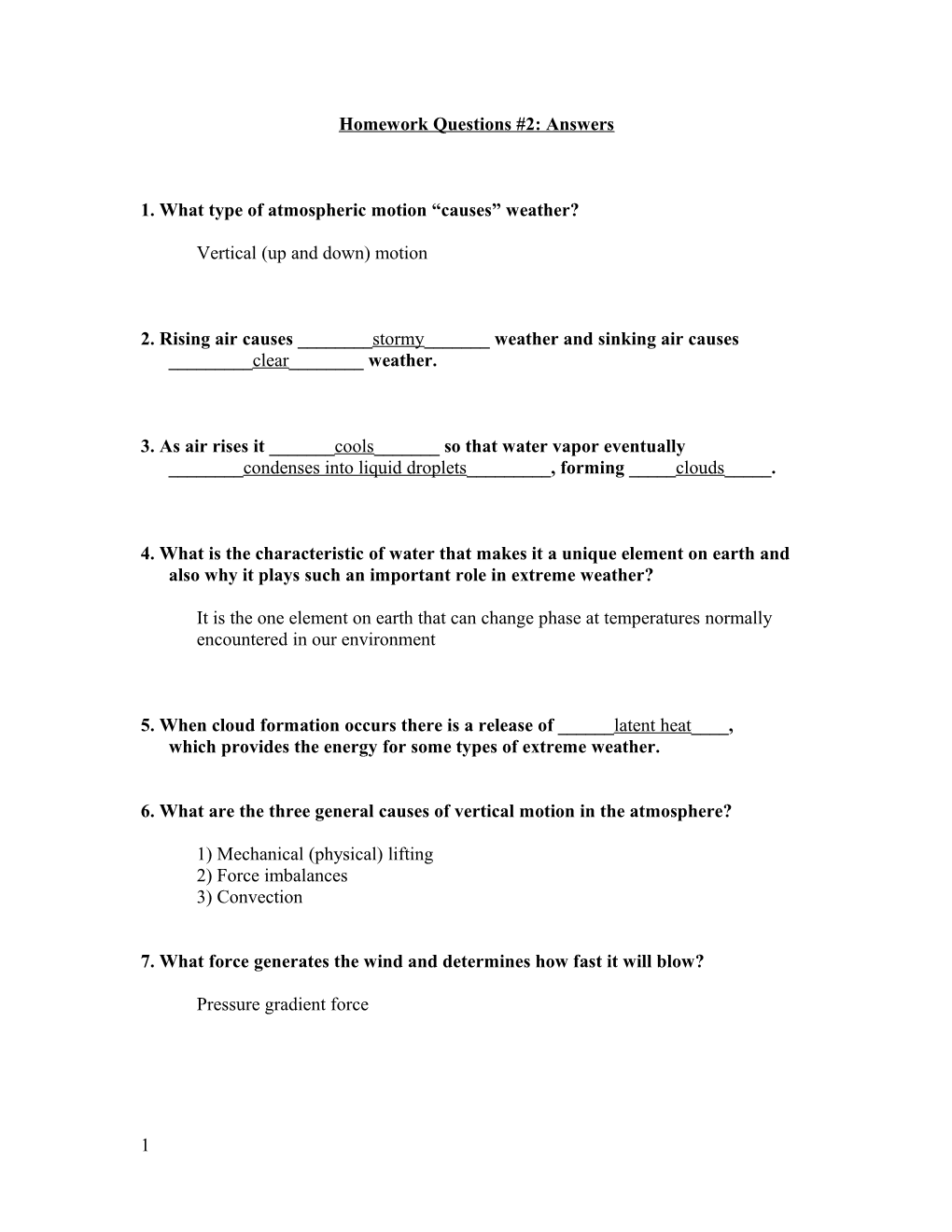 1. What Type of Atmospheric Motion Causes Weather?